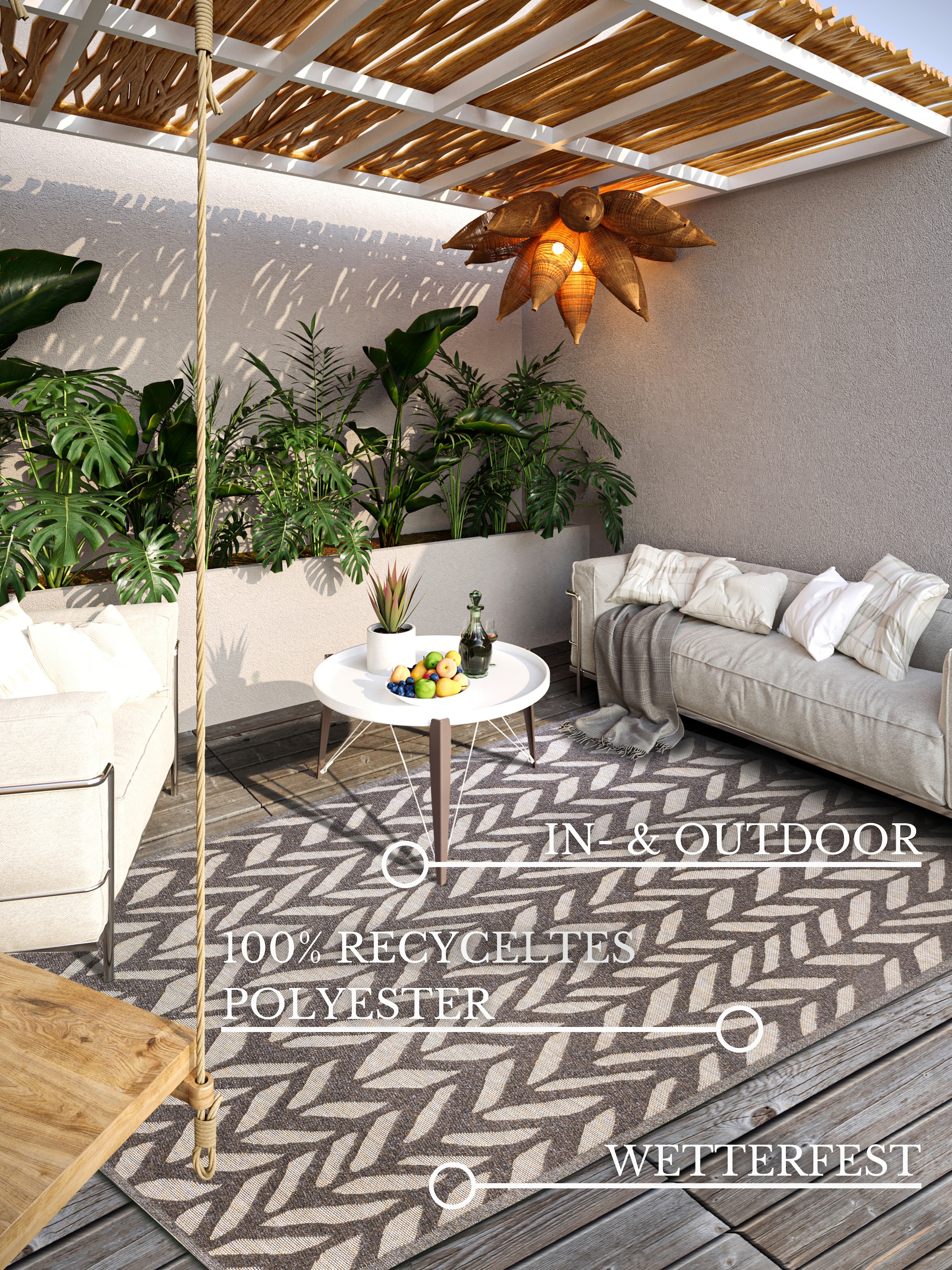 Villeroy & Boch Outdoorteppich »Georgette«, rechteckig, 4 mm Höhe, In-& Outdoor, Flachgewebe, wetterfest, Terrasse, Balkon, modern, Trend