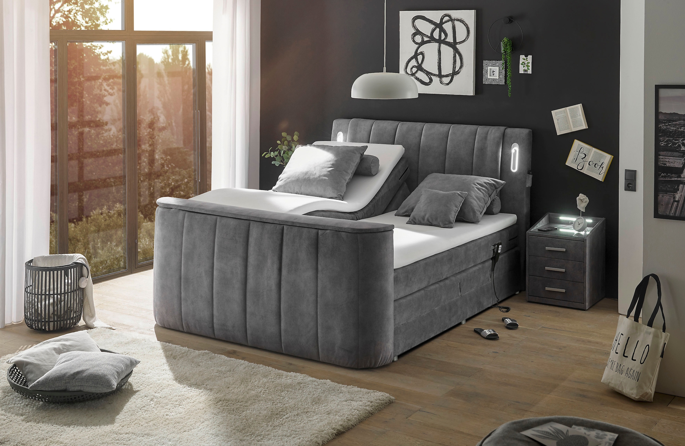 ED EXCITING DESIGN Boxspringbett "Dallas" 6 Stk. tlg. inkl. Topper, LED-Bel günstig online kaufen