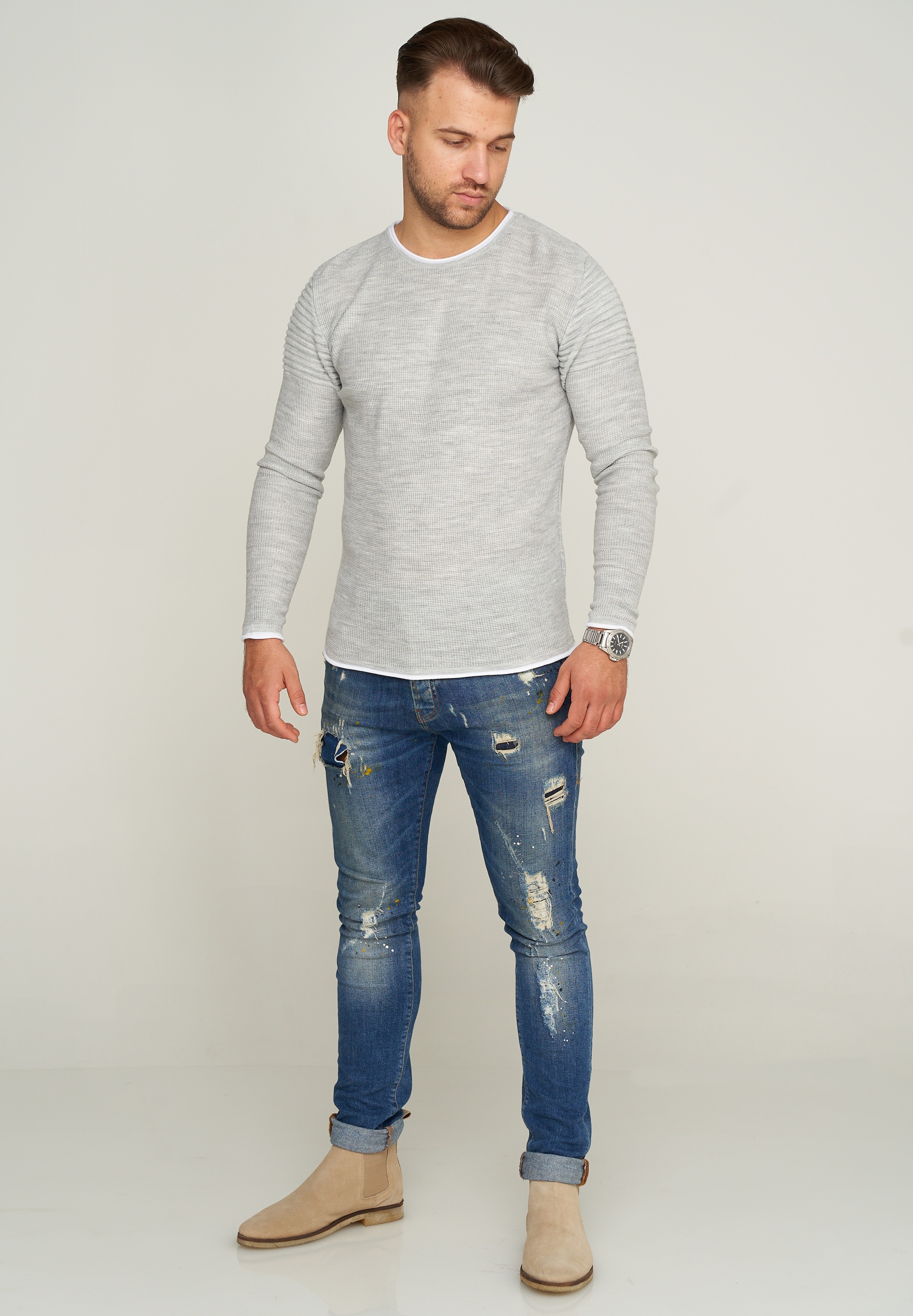behype Strickpullover »MKLAYER57«, in trendiger Layer-Optik