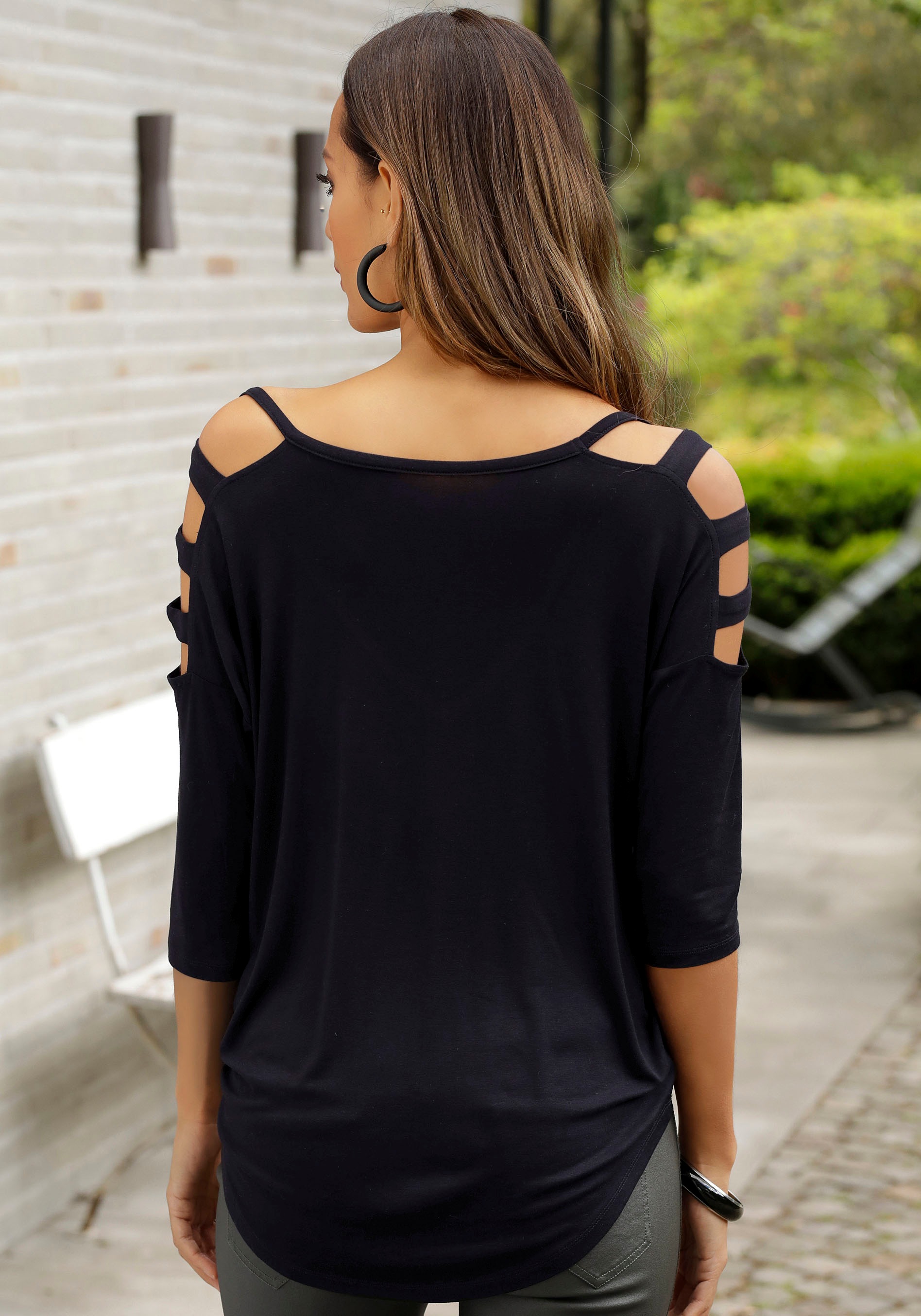 Thumbnail - LASCANA 3/4-Arm-Shirt mit Cut-outs, raffiniertes Longsleeve, schulterfrei