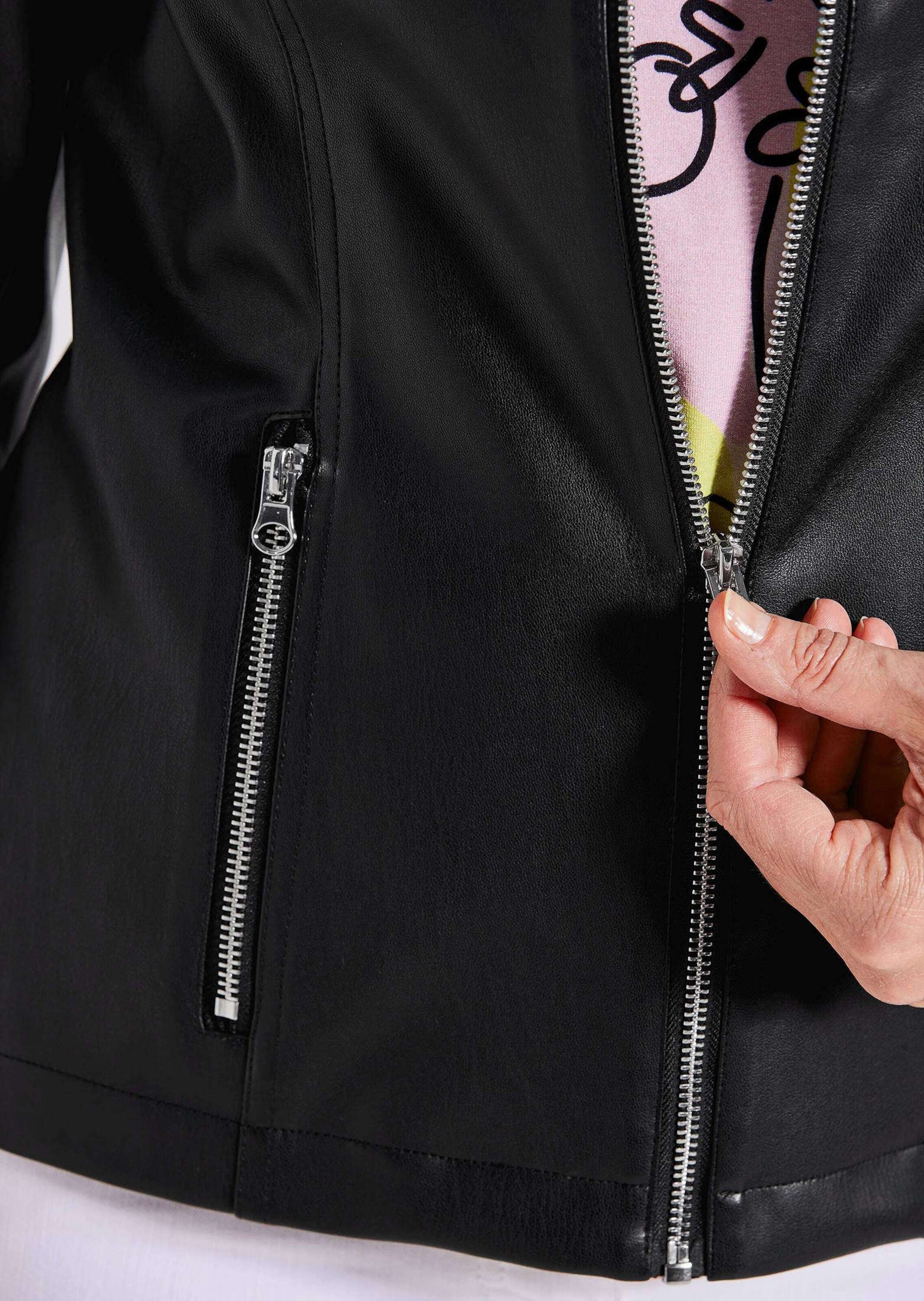 GOLDNER Kurzjacke »Lederoptik-Jacke mit silbernen Reißverschlüssen«