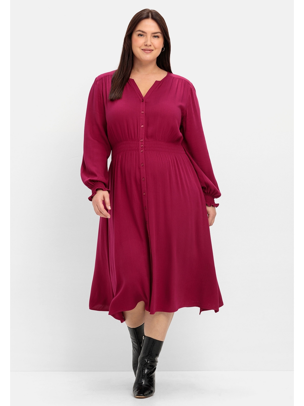 Sheego A-Linien-Kleid »Große Größen«, mit Smok-Details, aus Viskose für  bestellen | BAUR