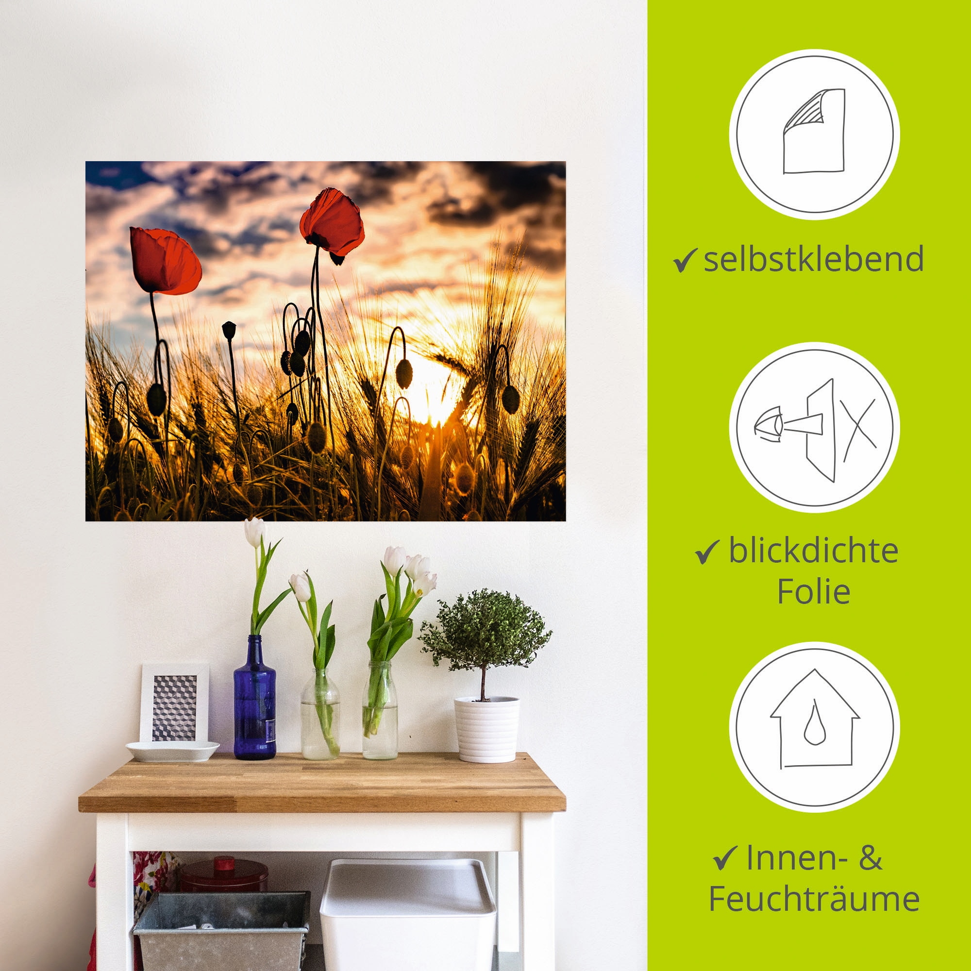 Artland Wandbild »Mohnblumen im Sonnenuntergang«, Blumen, (1 St.), als Alubild, Outdoorbild, Leinwandbild, Poster, Wandaufkleber