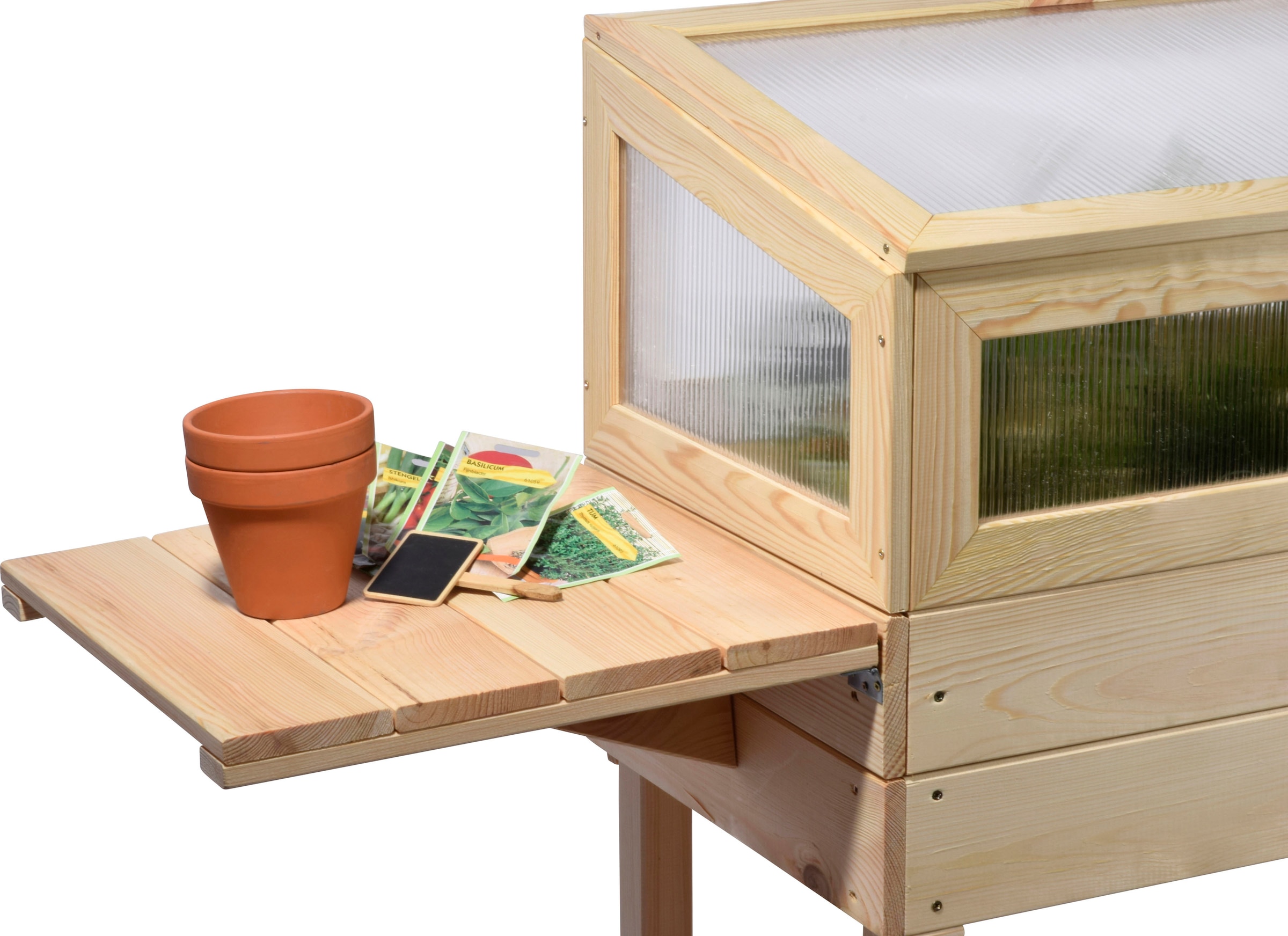 dobar Hochbeet erhöhtes Frühbeet mit Tisch & Haken, Gr. M, Kiefer