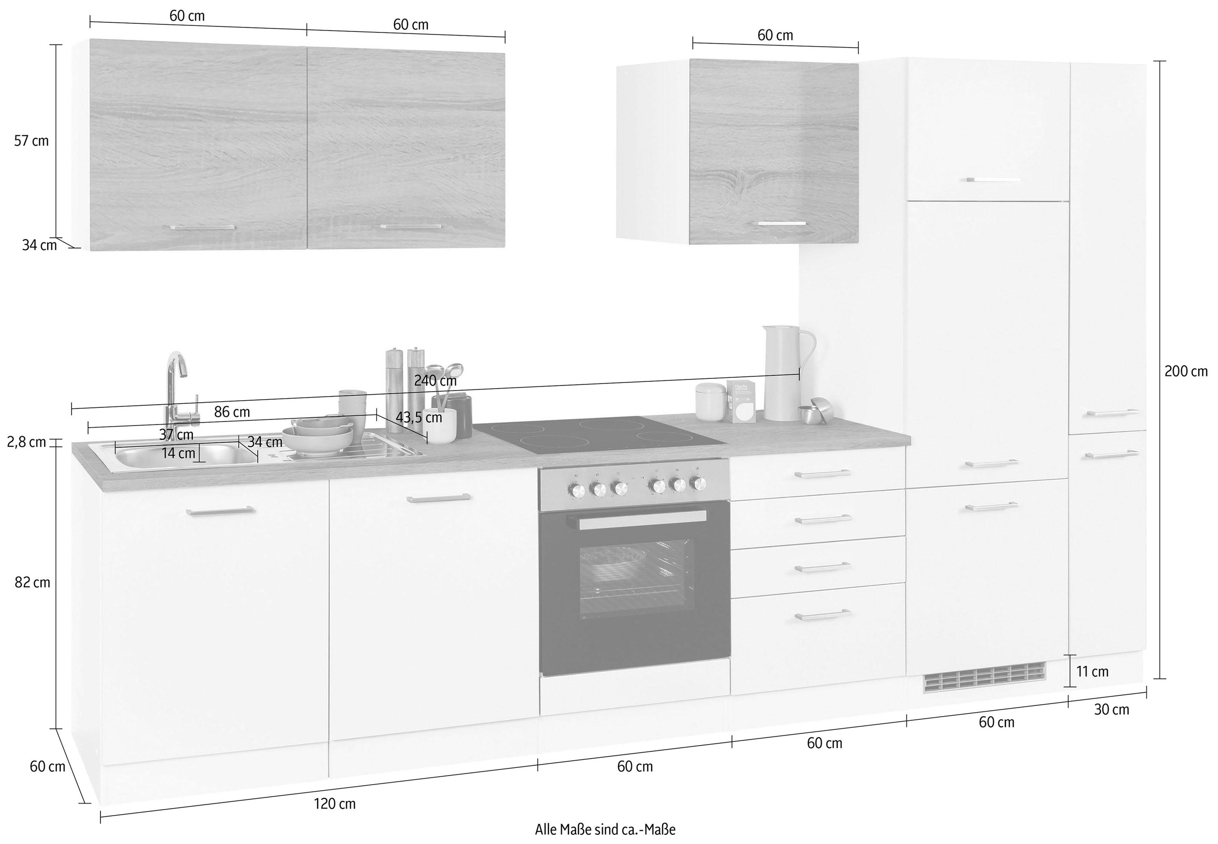 KOCHSTATION Küchenzeile »KS-Visby«, ohne E-Geräte, Breite 330 cm für Kühlschrank
