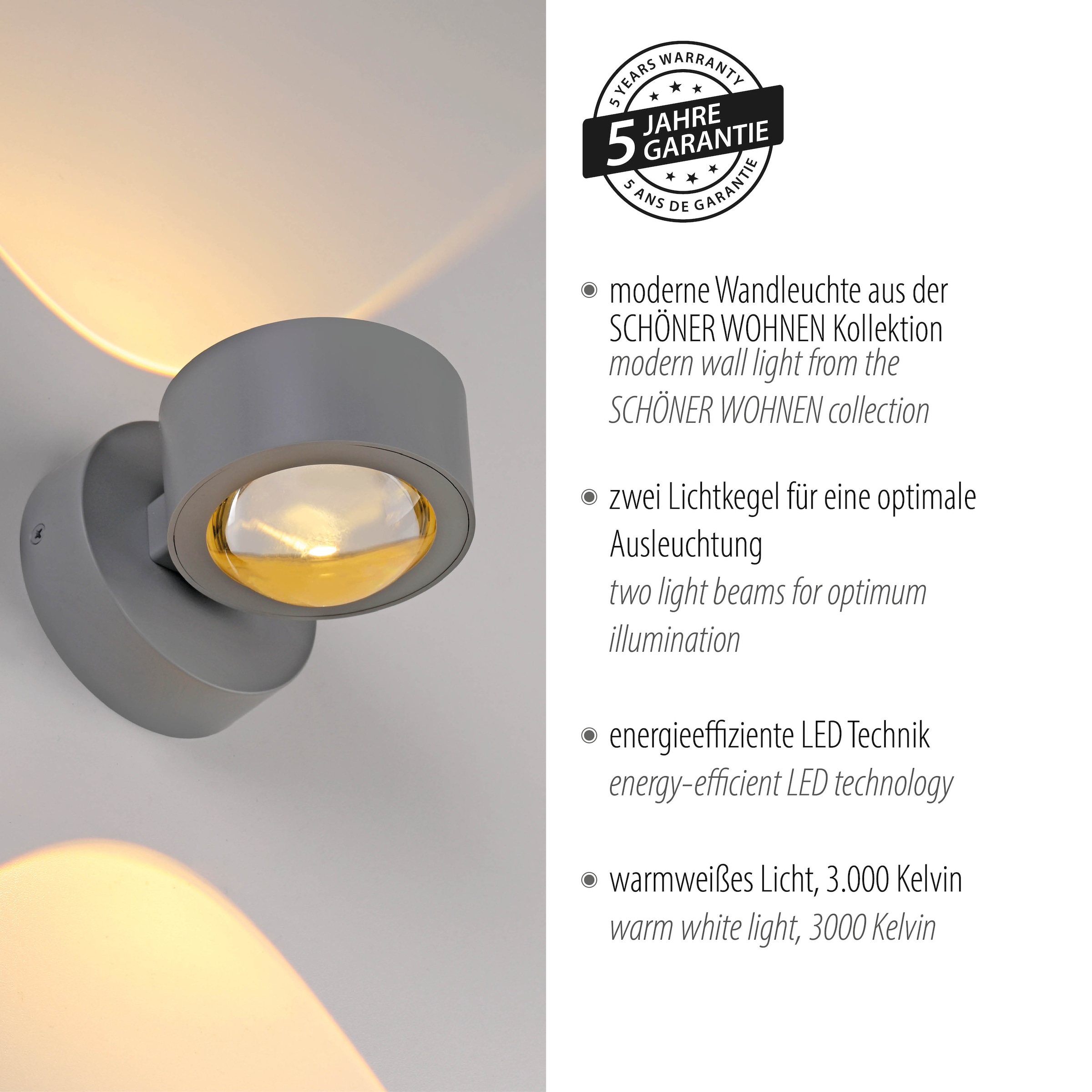 SCHÖNER WOHNEN-Kollektion LED Wandleuchte »CHIA« LED-Board 1 Stk. Warmweiß SCHÖNER WOHNEN Kollektion, Up- und Downlight