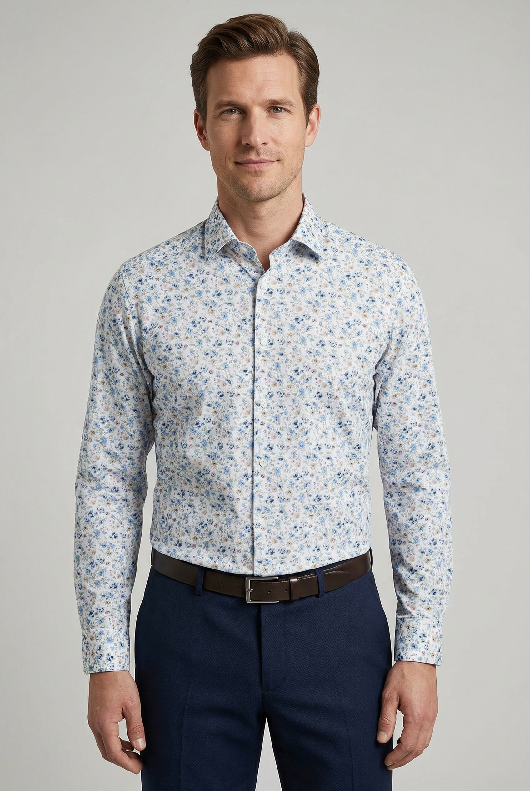 Olymp Langarmhemd "Luxor" Businesshemd, New-Kentkragen, Floraler Print, Modern Fit