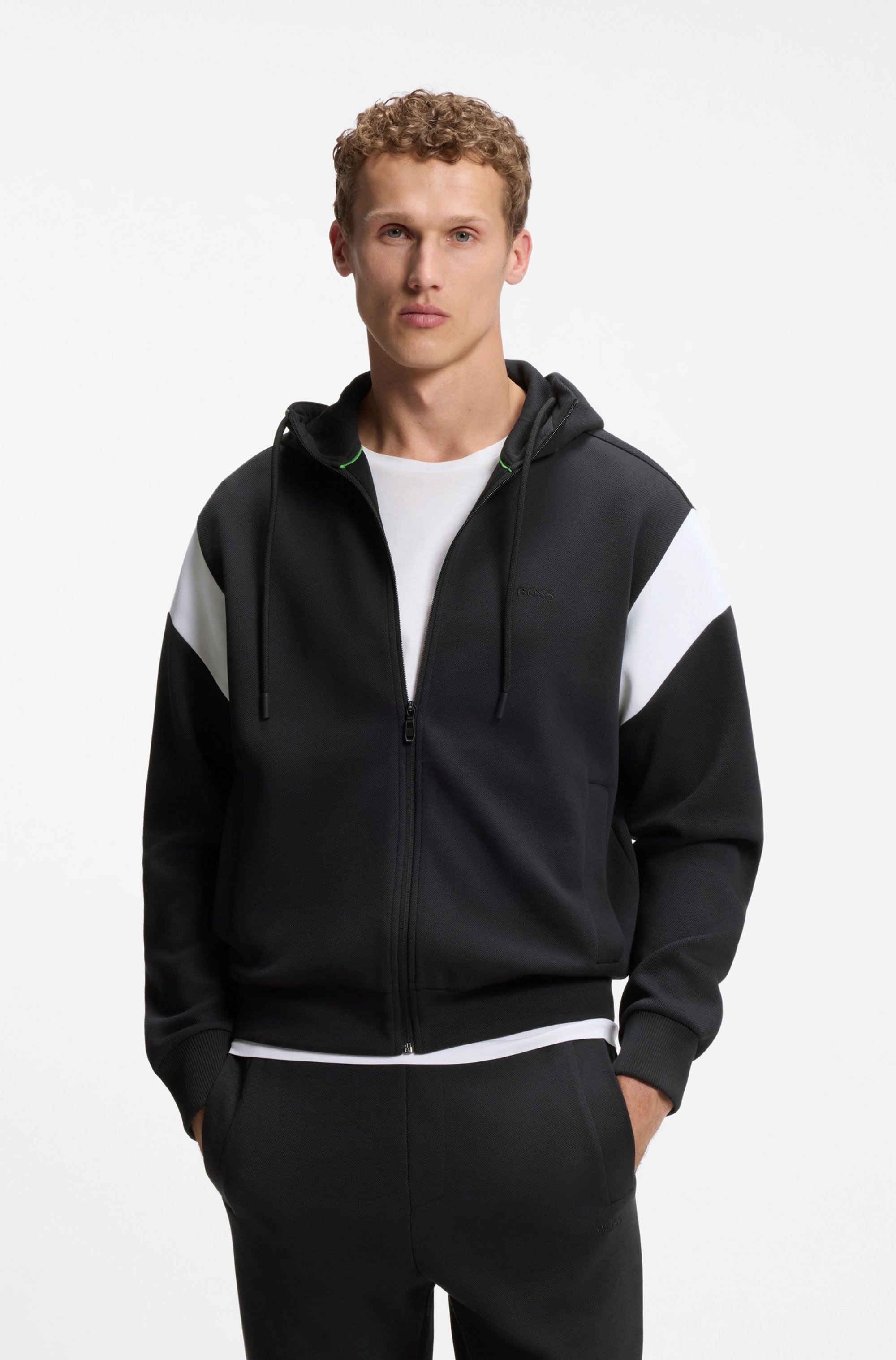 BOSS GREEN Kapuzensweatjacke "Union Saggy" Kapuze, Regular Fit, Baumwoll-Mix