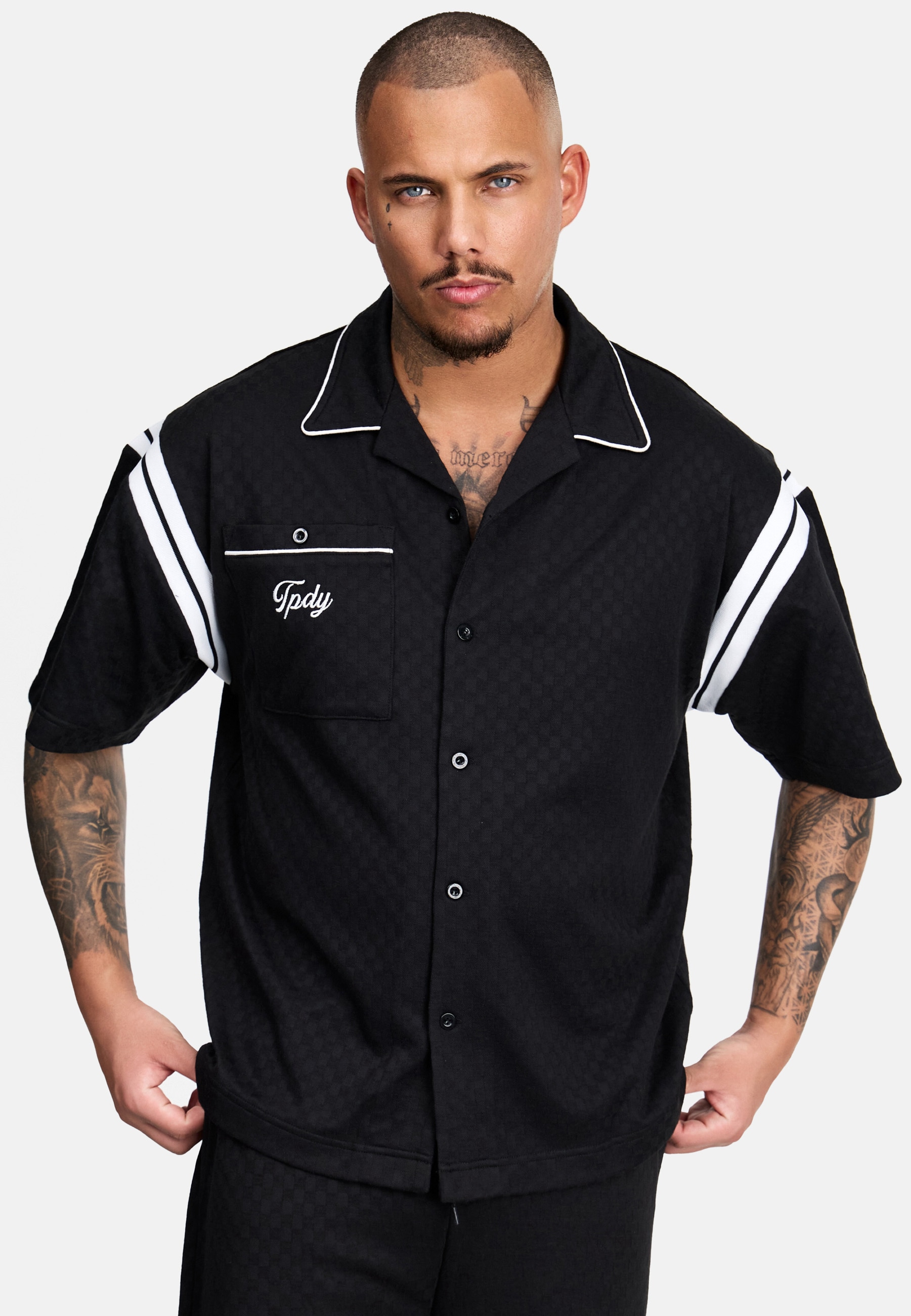 trueprodigy Outdoorhemd "Steve Kontraststreifen Logostitching Schachbrettmuster"
