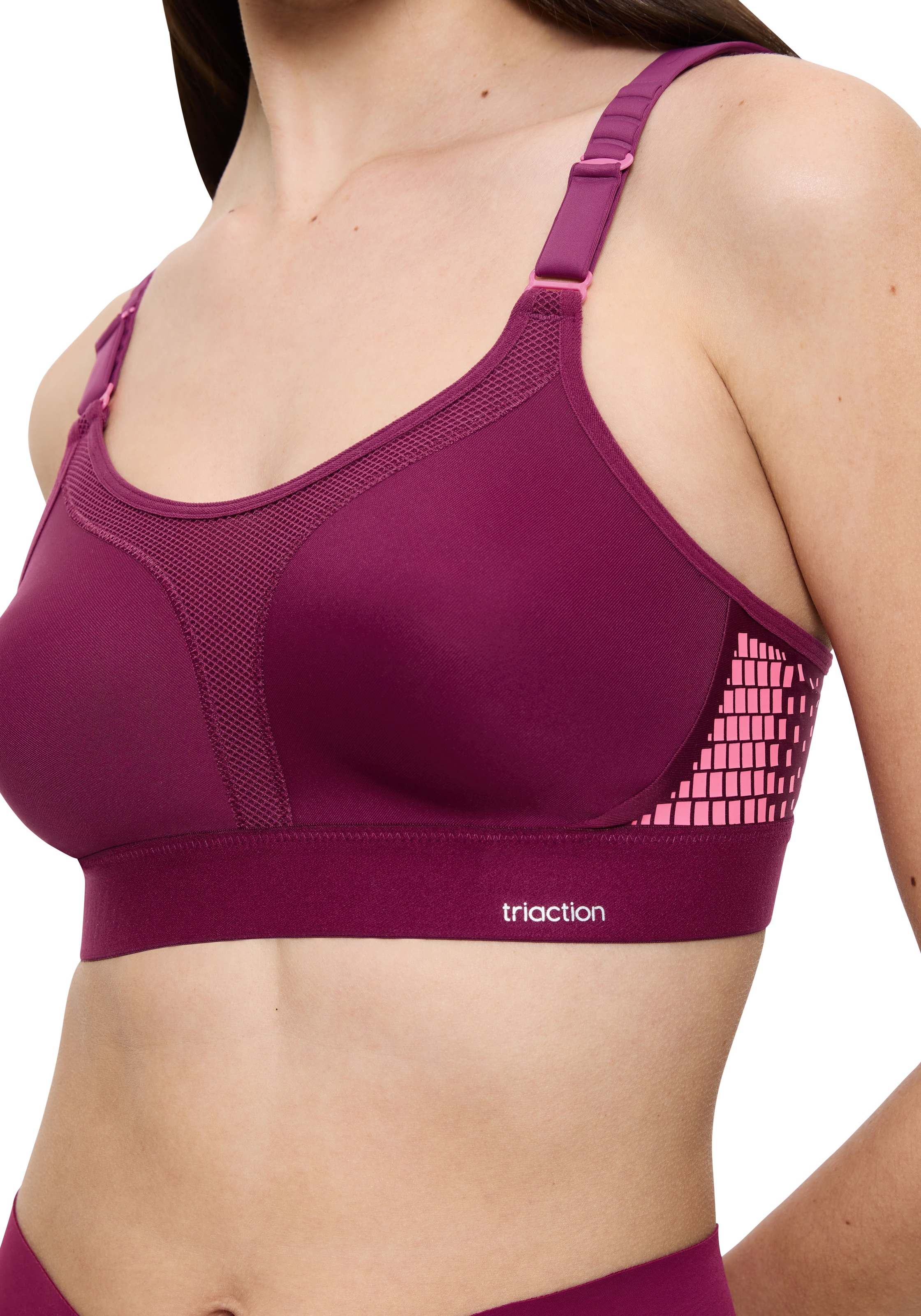 Sport-BH TRIACTION BY TRIUMPH "Triaction Extreme Lite N EX", Damen, Gr. 75, Cup B, schwarz wine, Single Jersey, Obermaterial: 79% Polyamid, 21% Elasthan, BHs Sport-BH, atmungsaktiv und extremer Halt 3