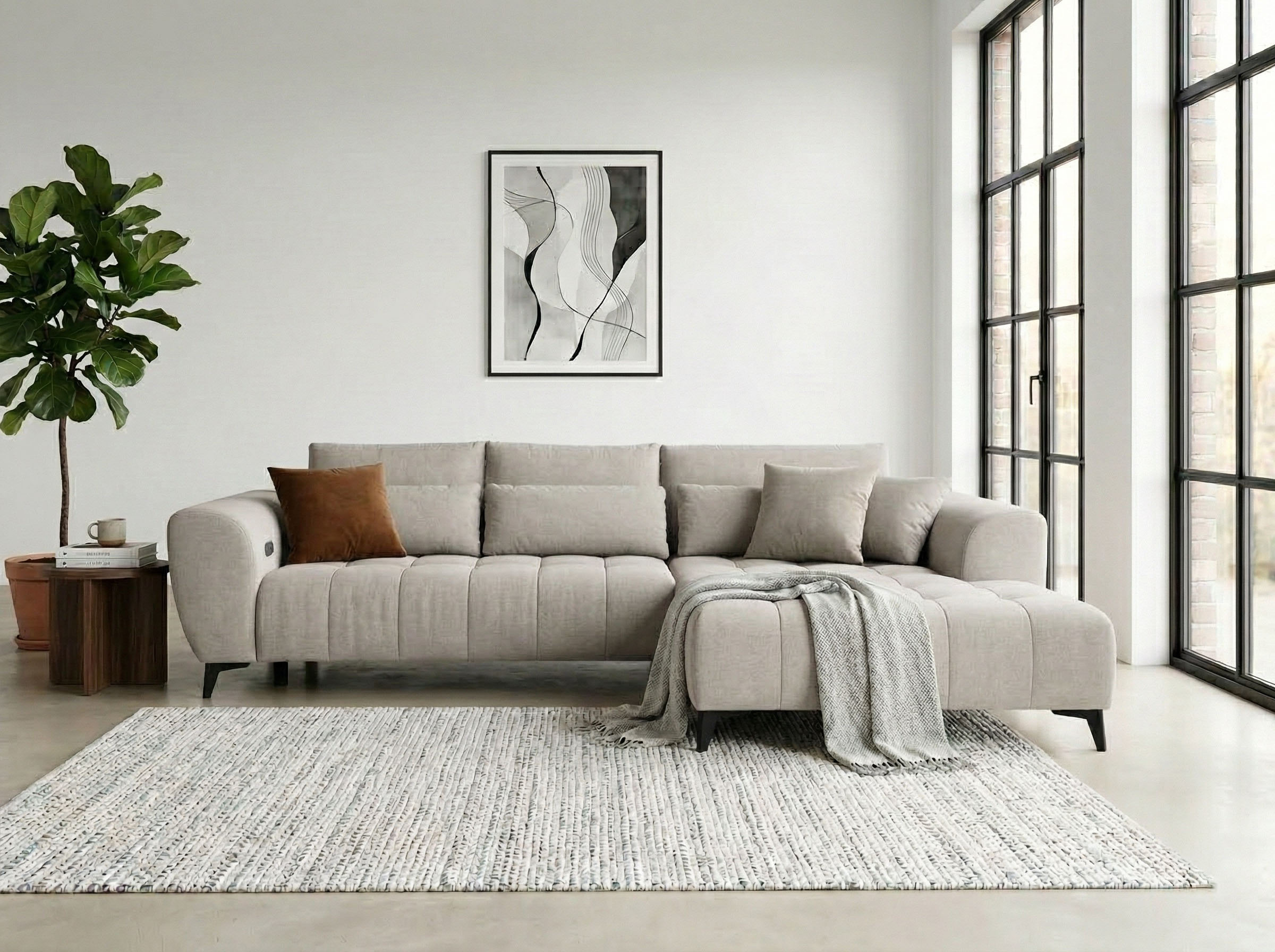 WERK2 Ecksofa "Garay 287 x 220 cm modern und bequem" Luxus-Microfaser, L-Form, XXL, elektrische Sitztiefenverstellung