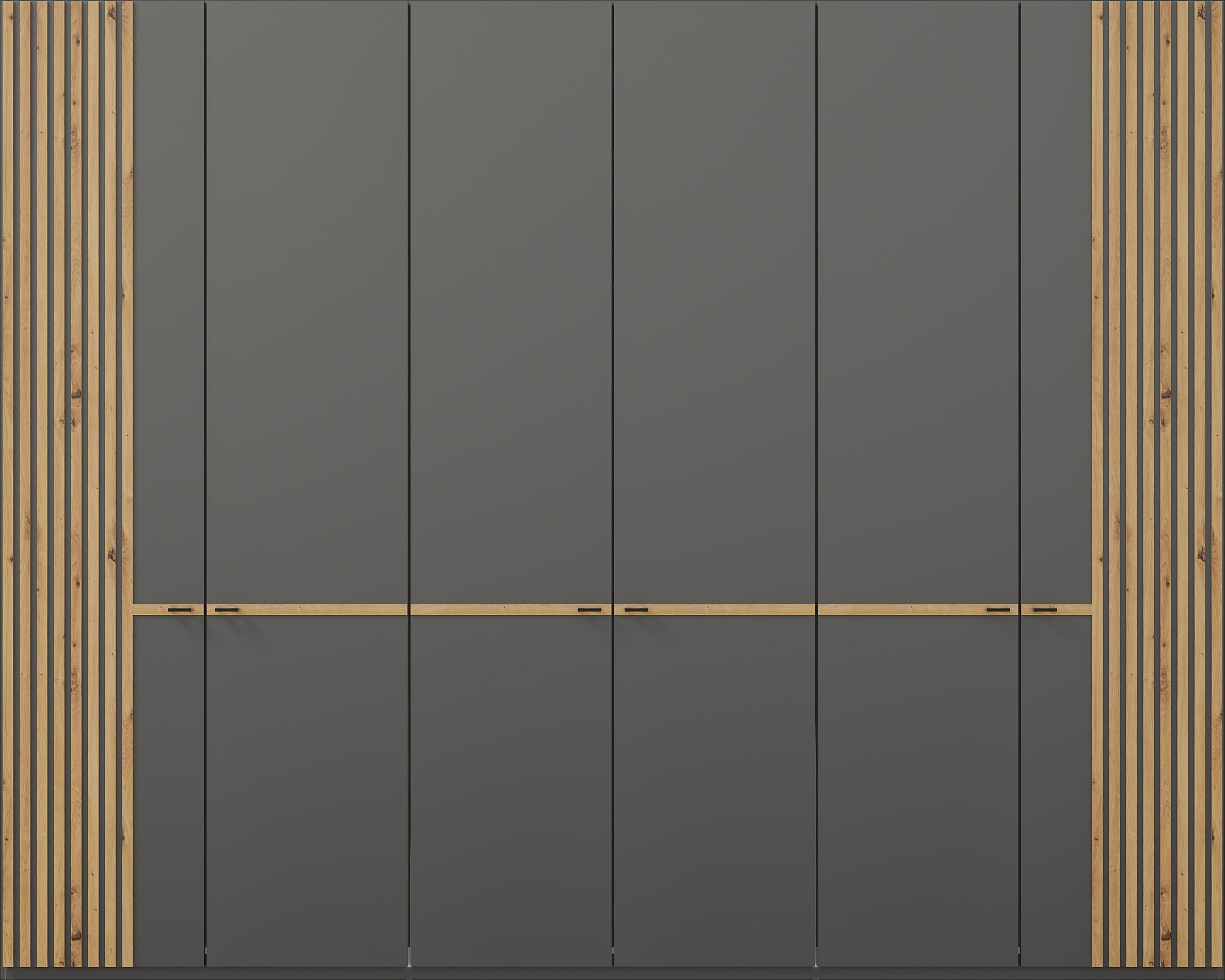 Thumbnail - Musterring Drehtürenschrank "Isabelle", Lamellen in Eiche, Griffe in schwarz, verschiedene Größen und Farben