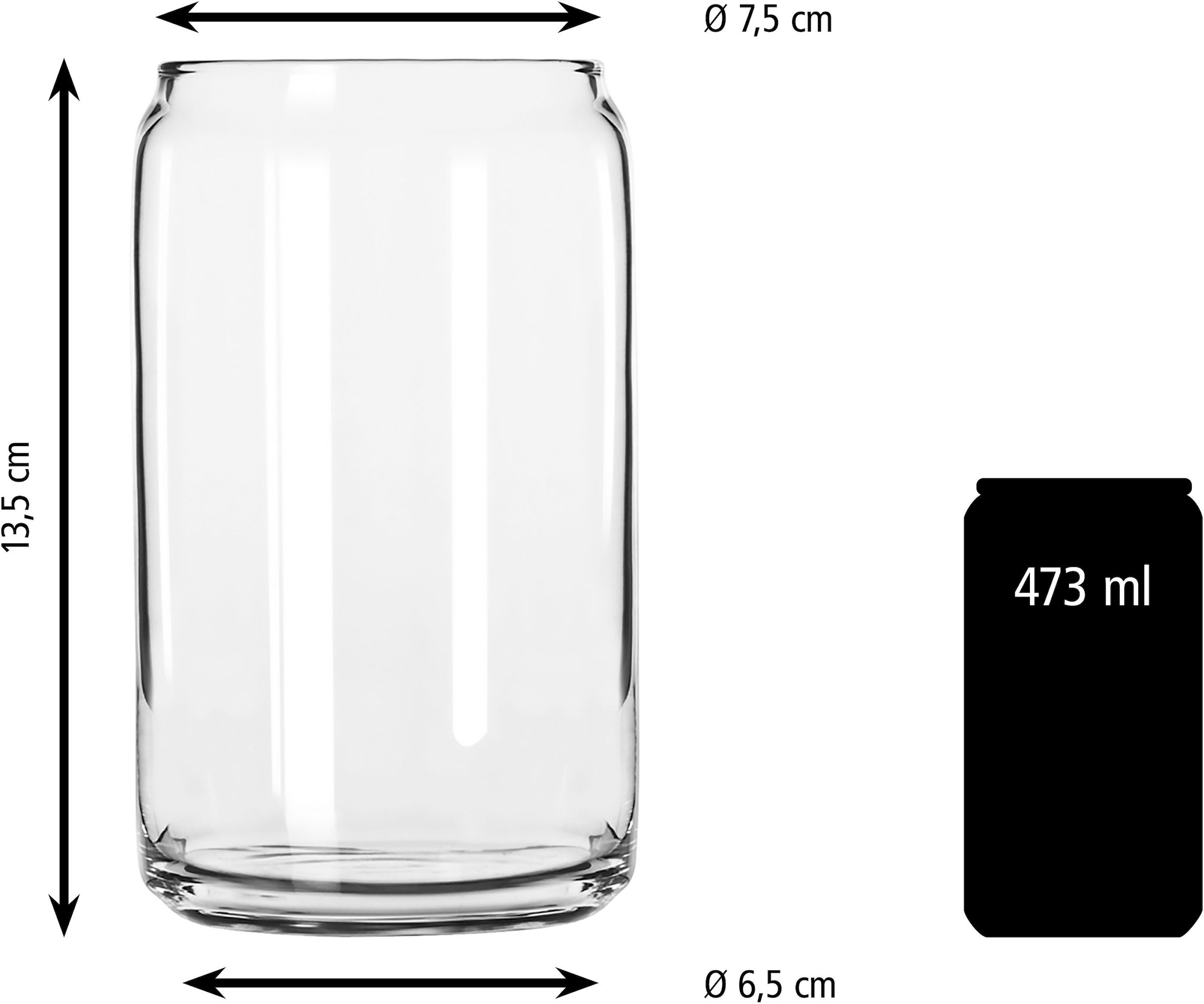 LIBBEY Gläser-Set »Can Glas -GLASS CANS-, 473 ml, Ø 7,5 cm, H: 13,5 cm, 12er Set«, (Set, 12 tlg.), hochwertig verarbeitet, im modernen Design
