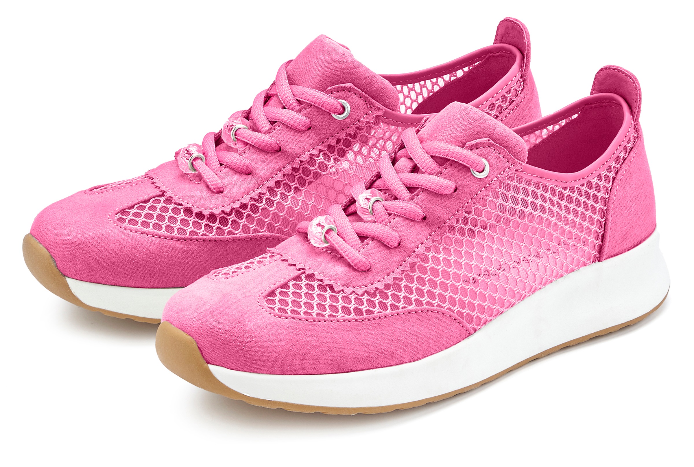 LASCANA Sneaker "Halbschuh, Sneaker, Schnür-Sneaker" Wildleder-Optik mit dezentem Plateau und Schmuckdetails VEGAN