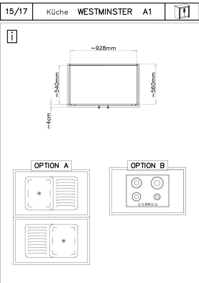 KOCHSTATION Unterschrank »Westminster«, im romantischen Landhausstil, Breite 100 cm