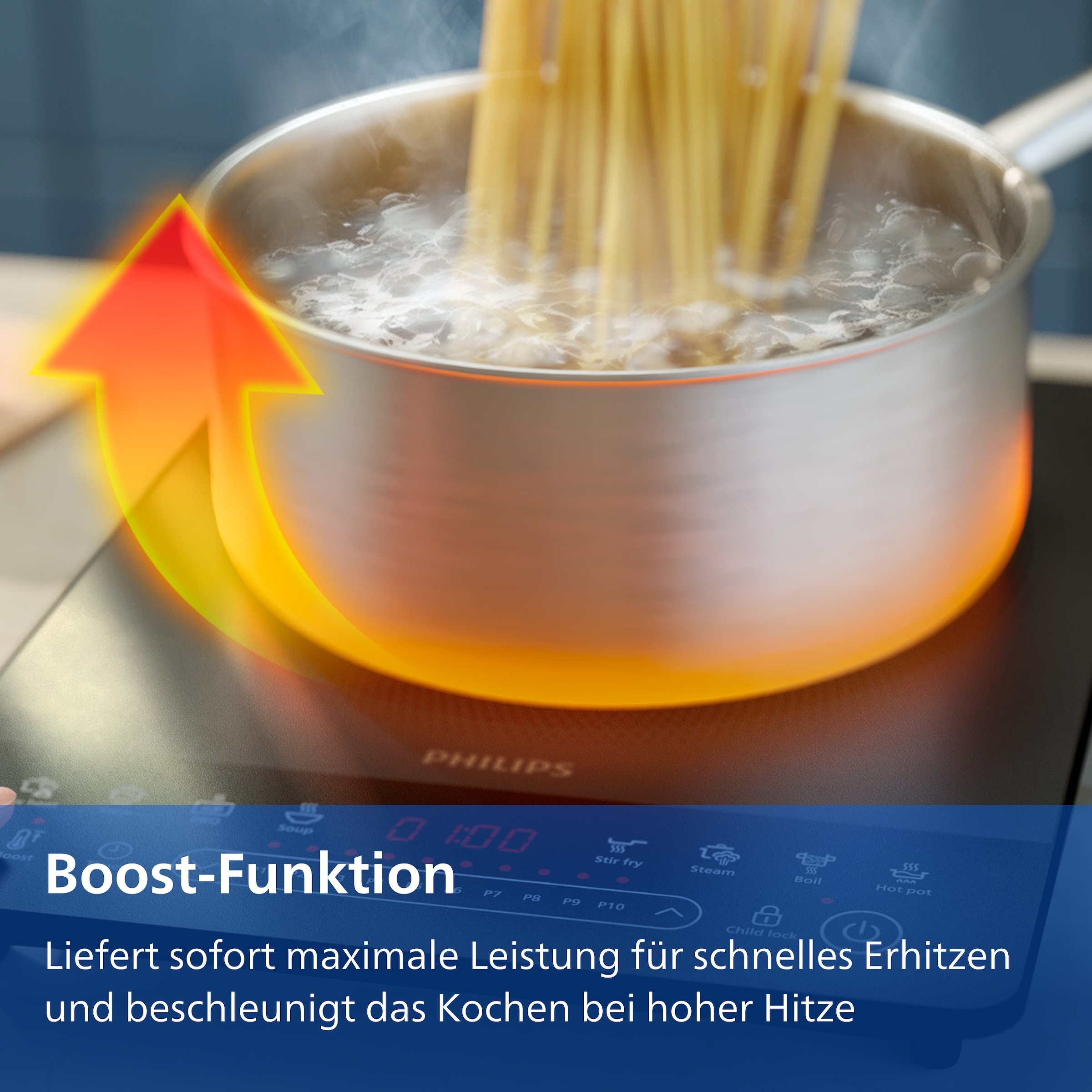 Philips Einzel-Induktionskochplatte »HD5850/90 5000 Series mit 10 Heizstufen, Boost-Funktion u. Timer« Ultraflaches Design, automatische Pfannenerkennung, Touch-Display