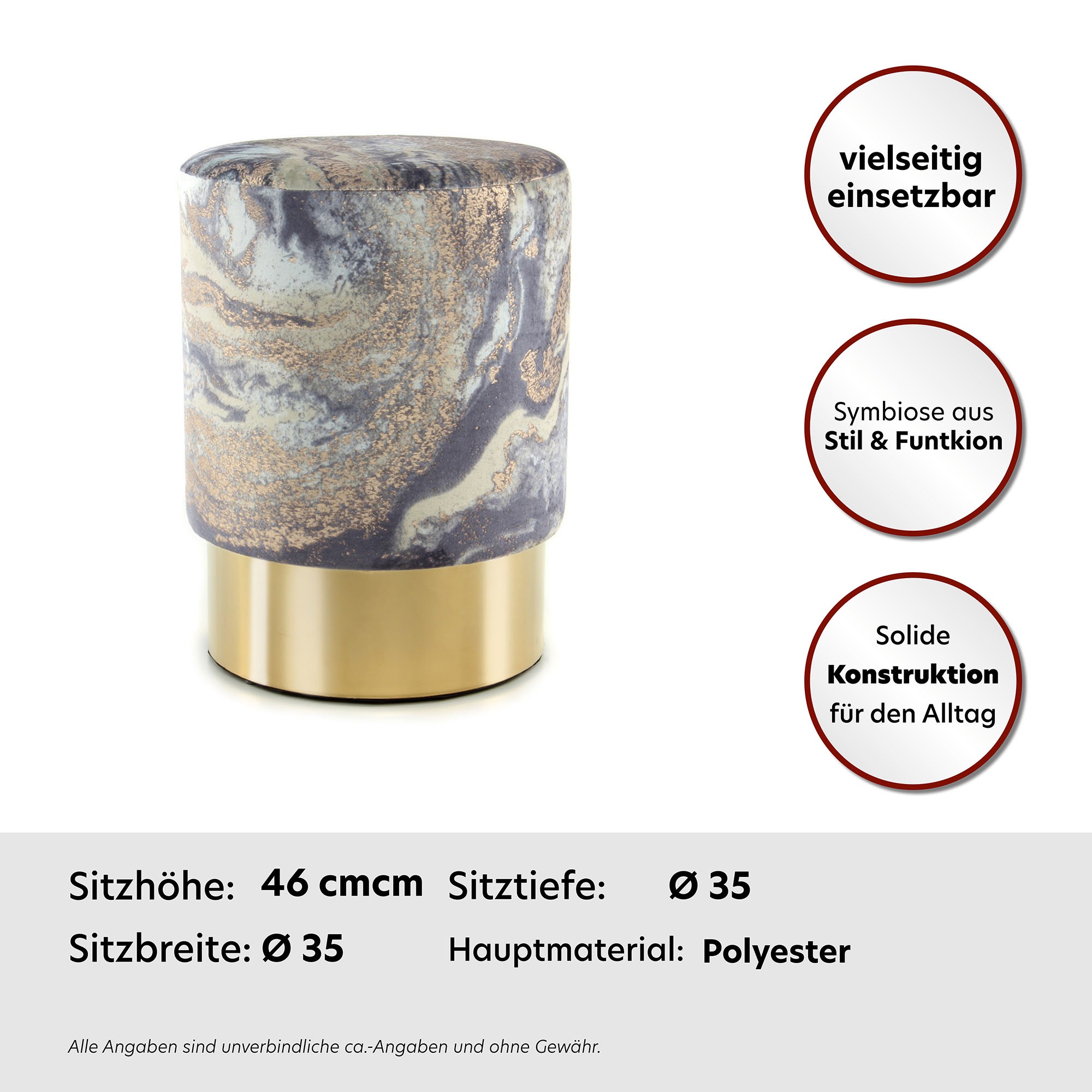 Kayoom Sitzhocker »Hocker Gipsy 325, stilvoller Sitzhocker, runde Form, stilvolles Design«, (1 St.), facettenreich, platzsparend, vielfältig einsetzbar, weiche Polsterung