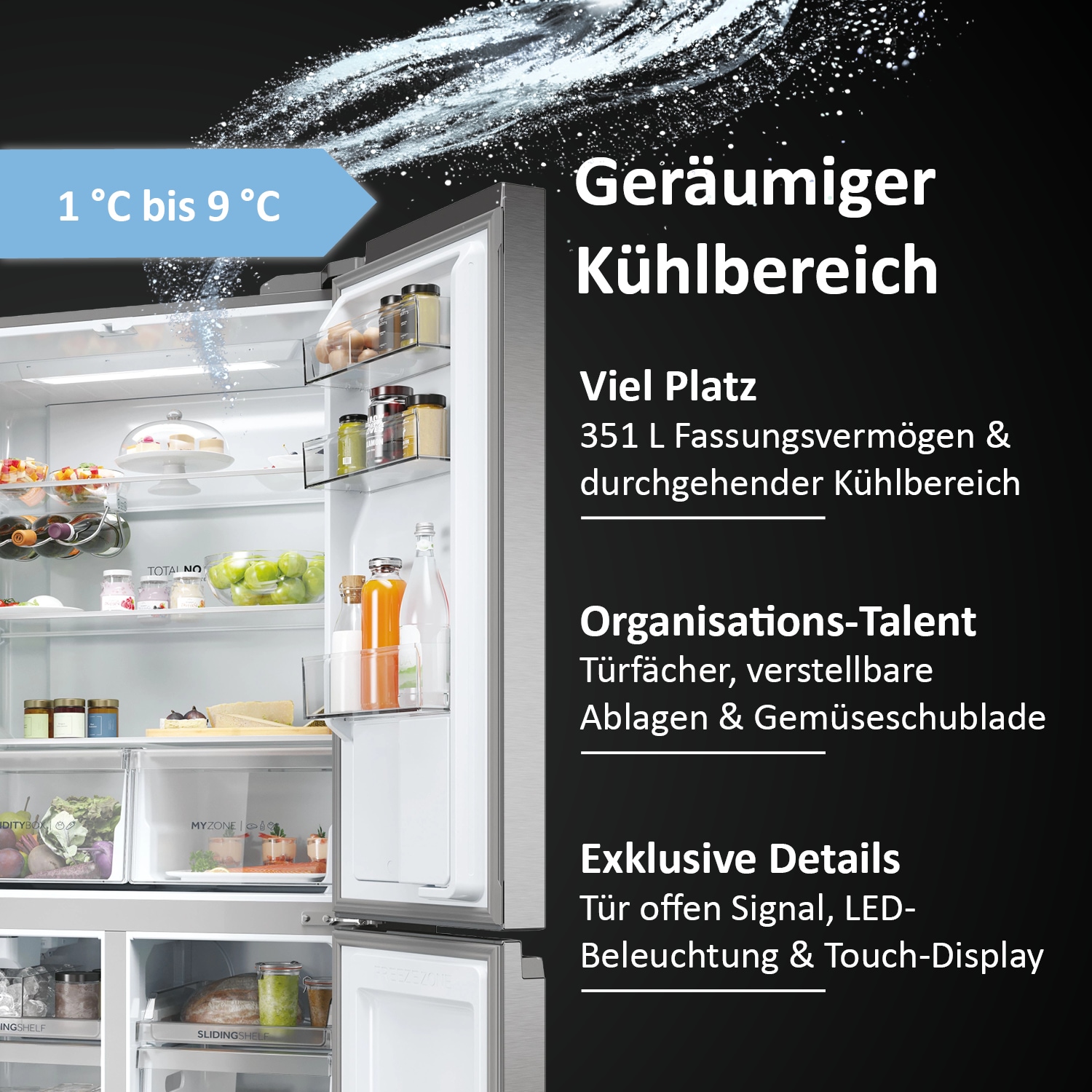 Haier Multi Door CUBE 90 SERIES 5 »HCR5919EHMP«, 190 cm hoch, 91 cm breit, Nutzinhalt: 525 Liter, Wasserdispenser