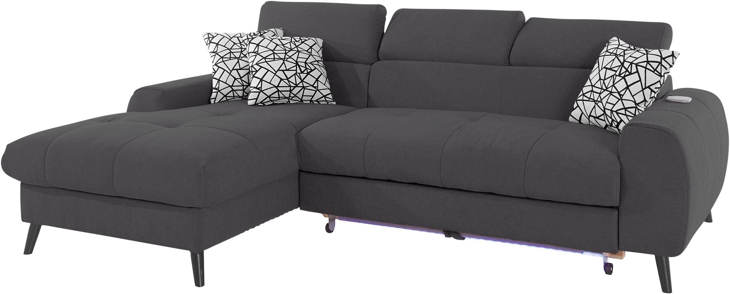 COTTA Ecksofa »Mia L-Form mit 3 Zierkissen« wahlweise mit Bettfunktion, Bettkasten, Beleuchtung & Wireless-Charger