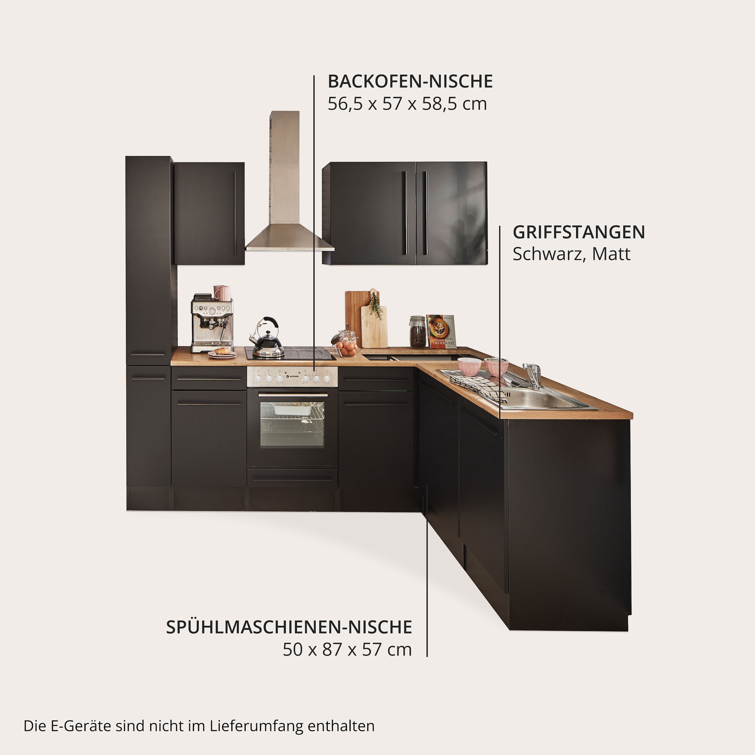 BASIC by Balculina Winkelküche »Jazz« Stellbreite 250x175 cm, wahlweise mit E-Geräten