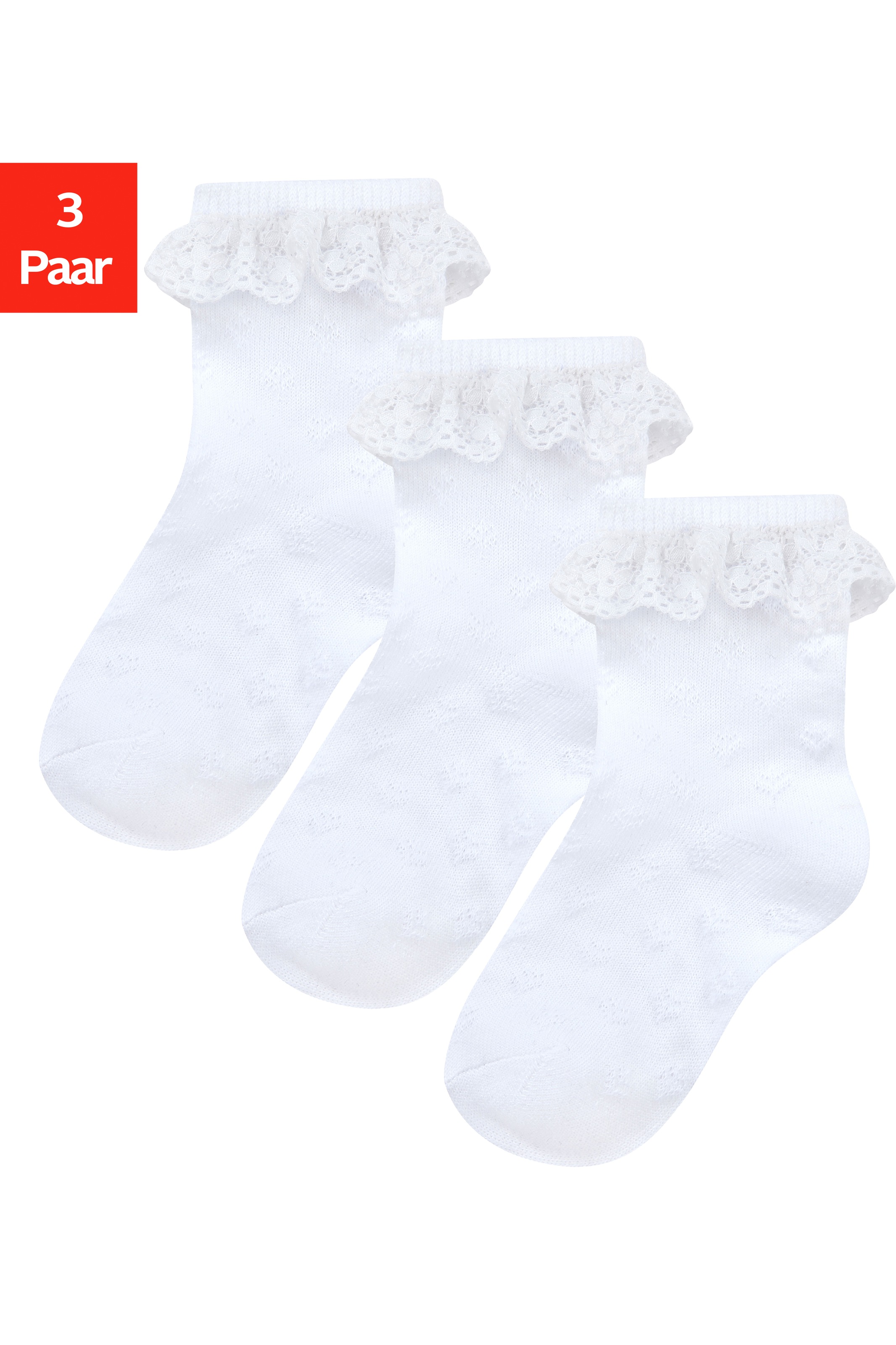 H.I.S Socken "Babysocken Ajour" Packung, 3 Paar tlg. mit feinem Ajour Strickmuster und kleiner Rüsche