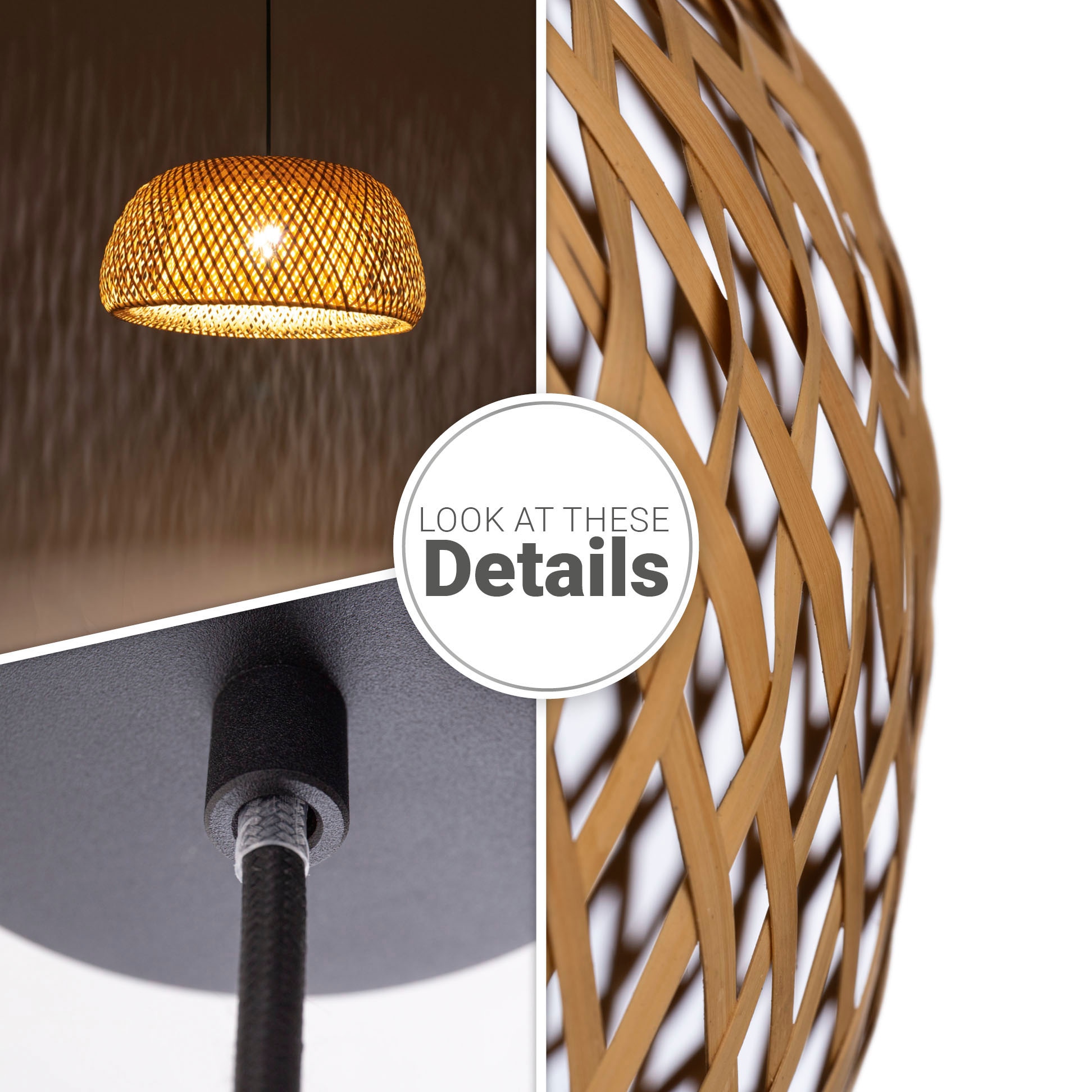 Paco Home Pendelleuchte »PESA«, Leuchtmittel E27 | ohne Leuchtmittel, Bambus Korblampen Hängeleuchte Rattan Optik Natur Boho E27 Rund