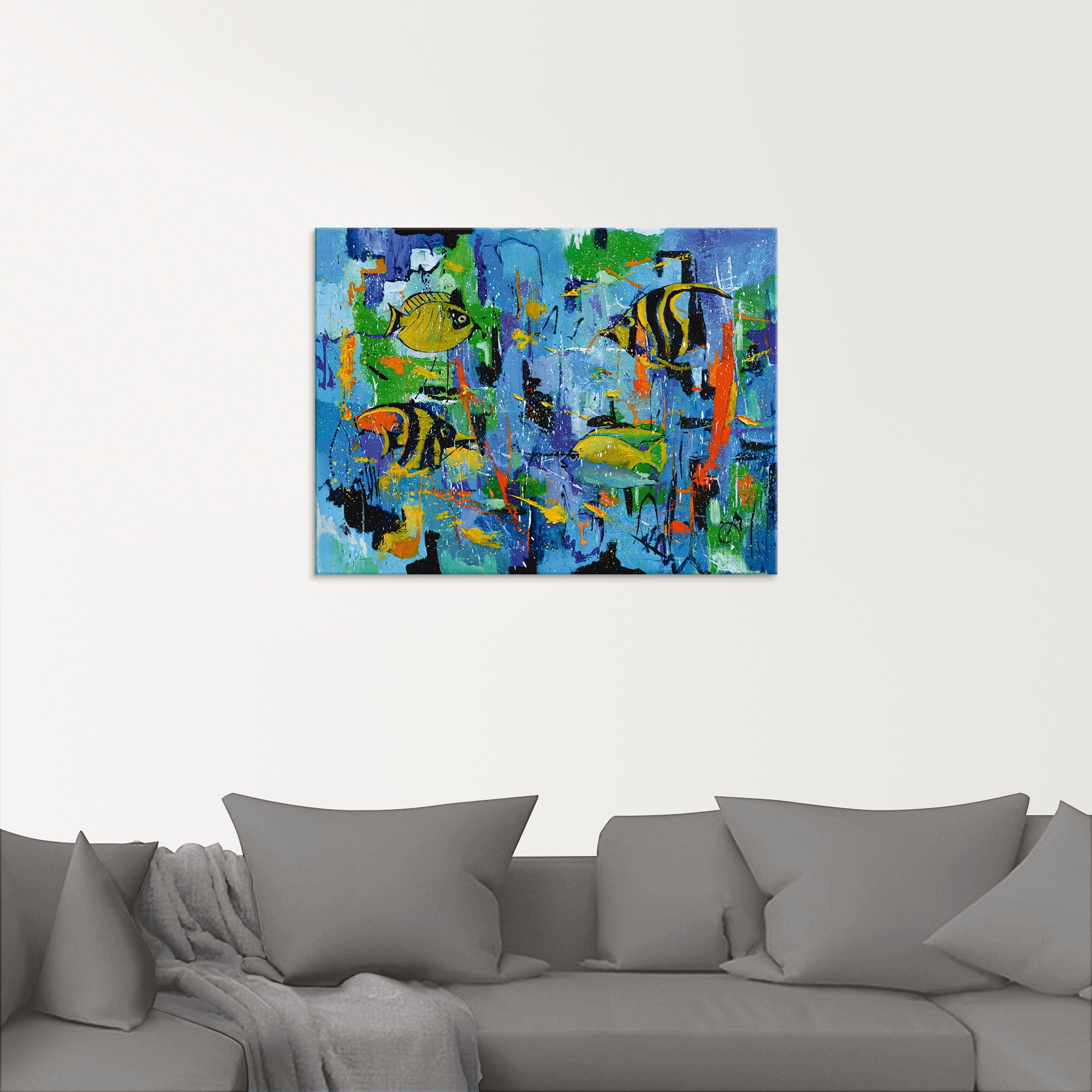 Artland Glasbild »Abstrakt Fische Blau«, Wassertiere, (1 St.), in verschiedenen Größen