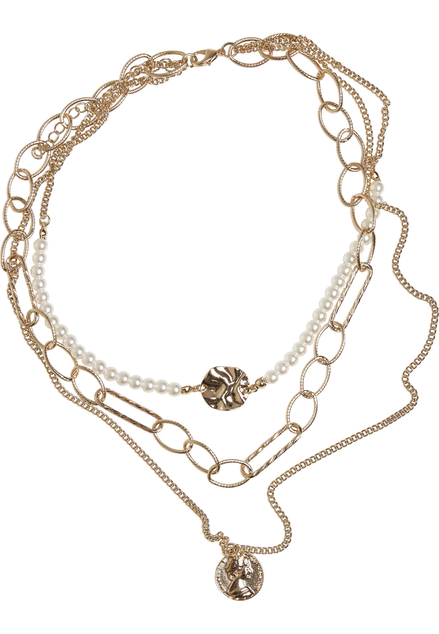 Edelstahlkette URBAN CLASSICS "Urban Classics Unisex Ocean Layering Necklace", gold, Halsketten, Herren, onesize, Edelstahlkette