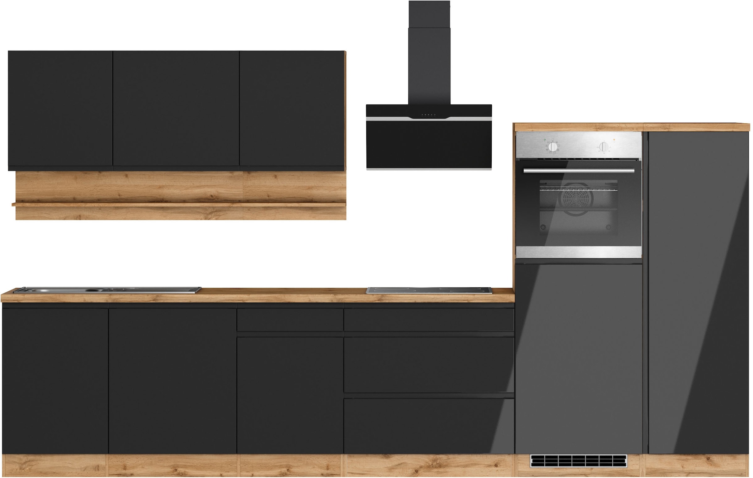 KOCHSTATION "KS-Virginia,neu in verbesserter Ausführung" Arbeitsplatte 38 mm stark, Stauraum, Softclose, Breite 350 cm, Soft-Close, ohne E-Geräte