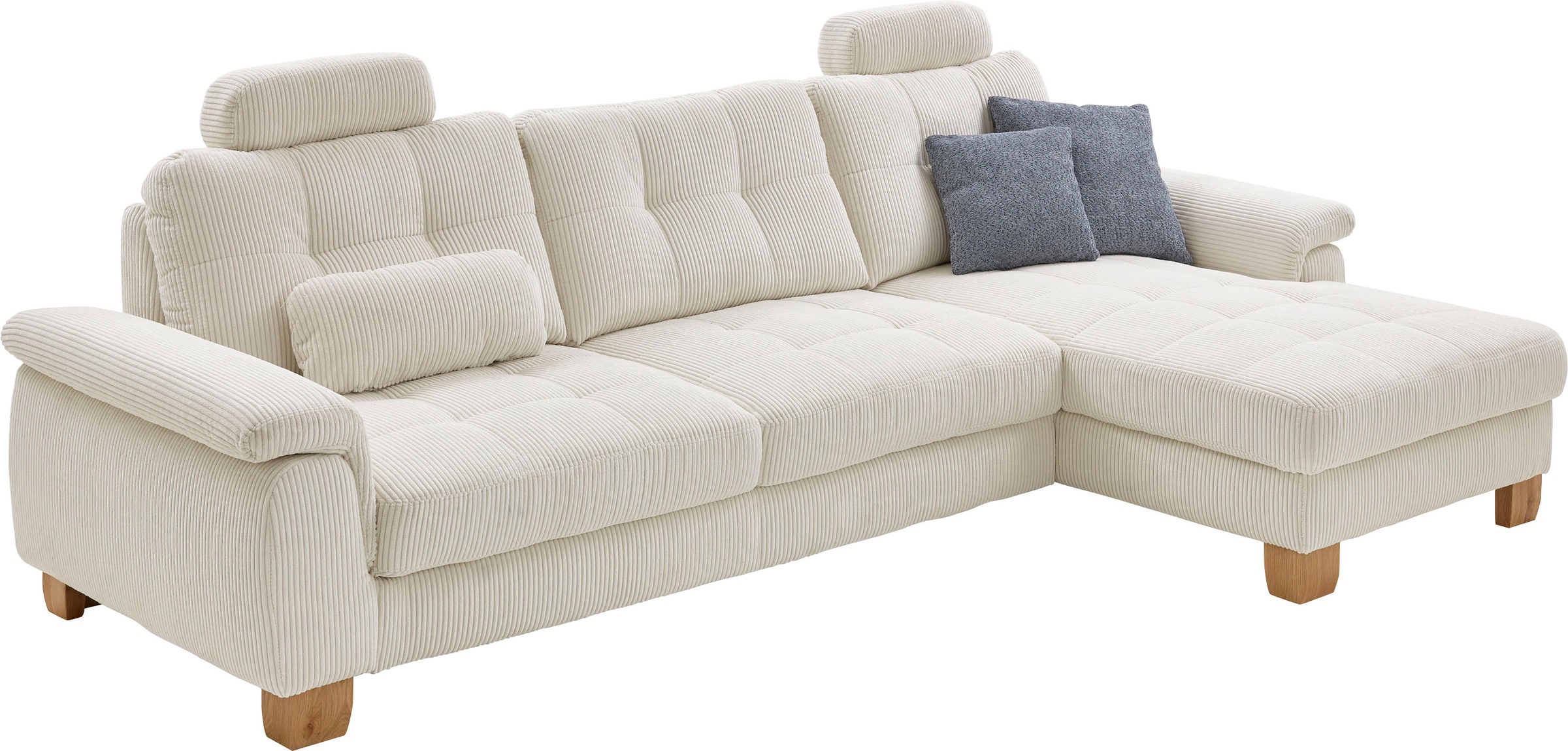 Die PlanBar Ecksofa "PP-LA19101 L-Form, Breite 316 cm" wahlweise mit Schlaffunktion und verstellbaren Kopfstützen, in Cord