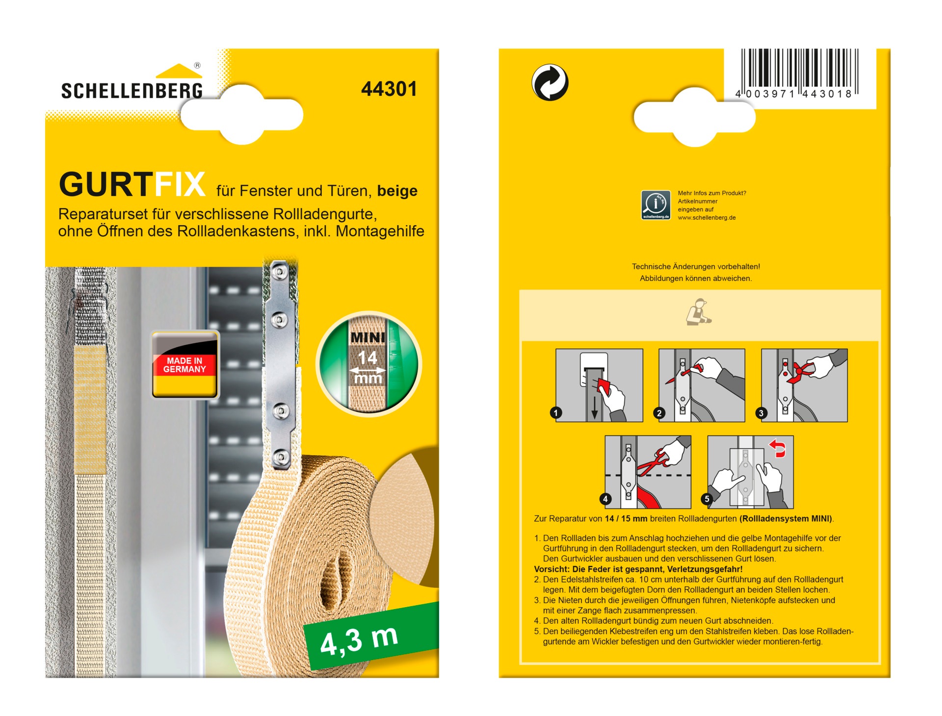 SCHELLENBERG Reparatur-Set »Rollladen Gurtfix für das Rollladensystem Mini«, für alte Gurtbänder in unterschiedlichen Farben, 14 mm x 4,3 m