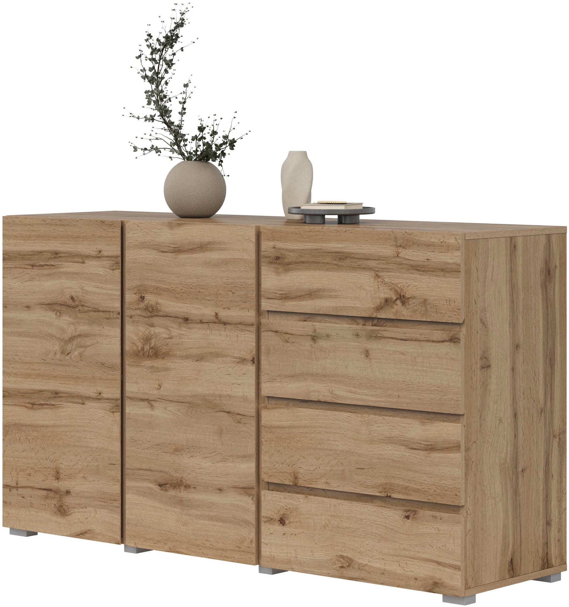 INOSIGN Sideboard »Asymetric, Breite 138 cm, grifflose Kommode 2 Türen/4 Schubkästen«, Schubladenschrank mit viel Stauraum, Einlegeböden verstellbar