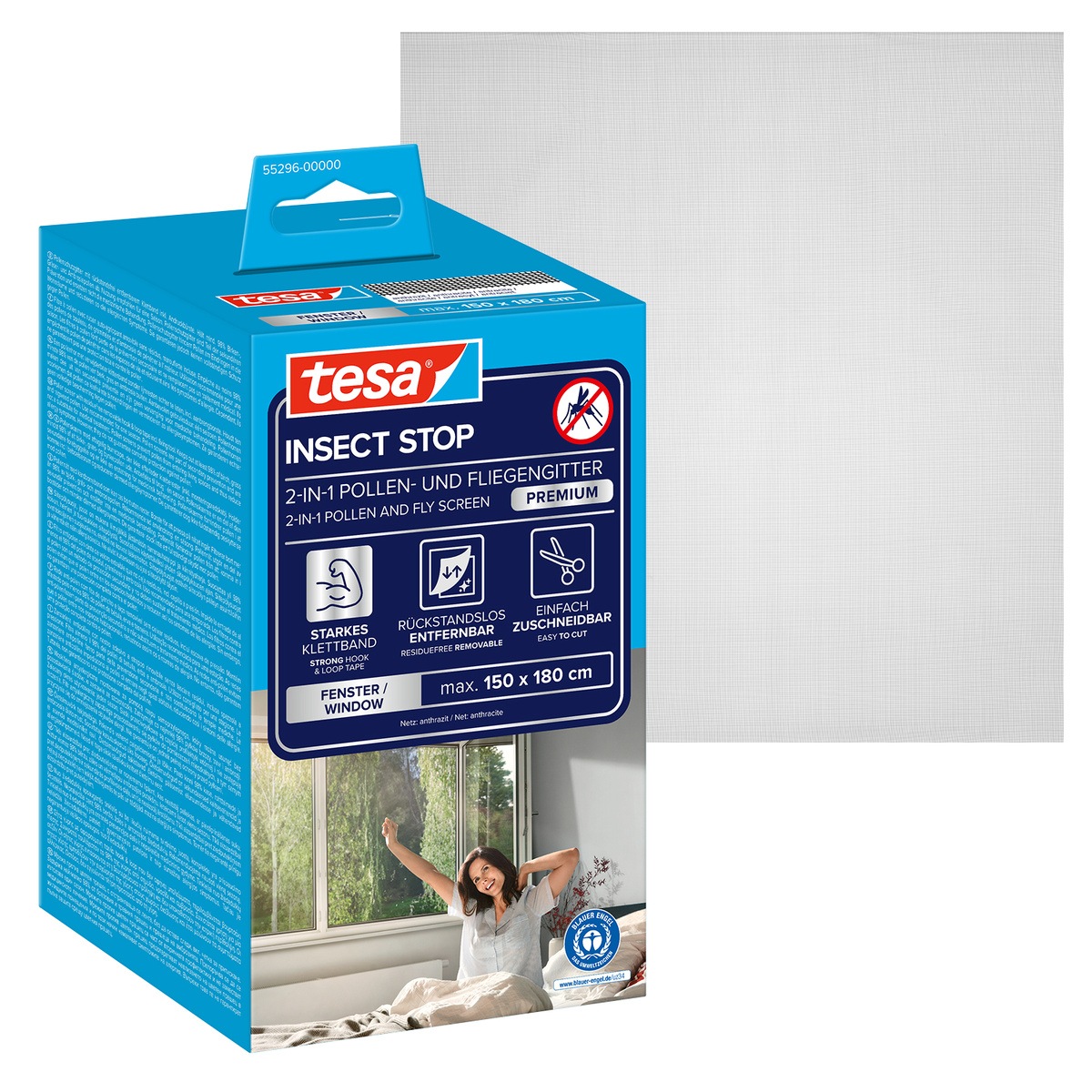 TESA Fliegengitter-Gewebe "Pollenschutzgitter 2-in-1 Pollenschutz und Fliegengitter, transparent", B/H: 150cm x 180cm, schwarz, Insektenschutzgitter,