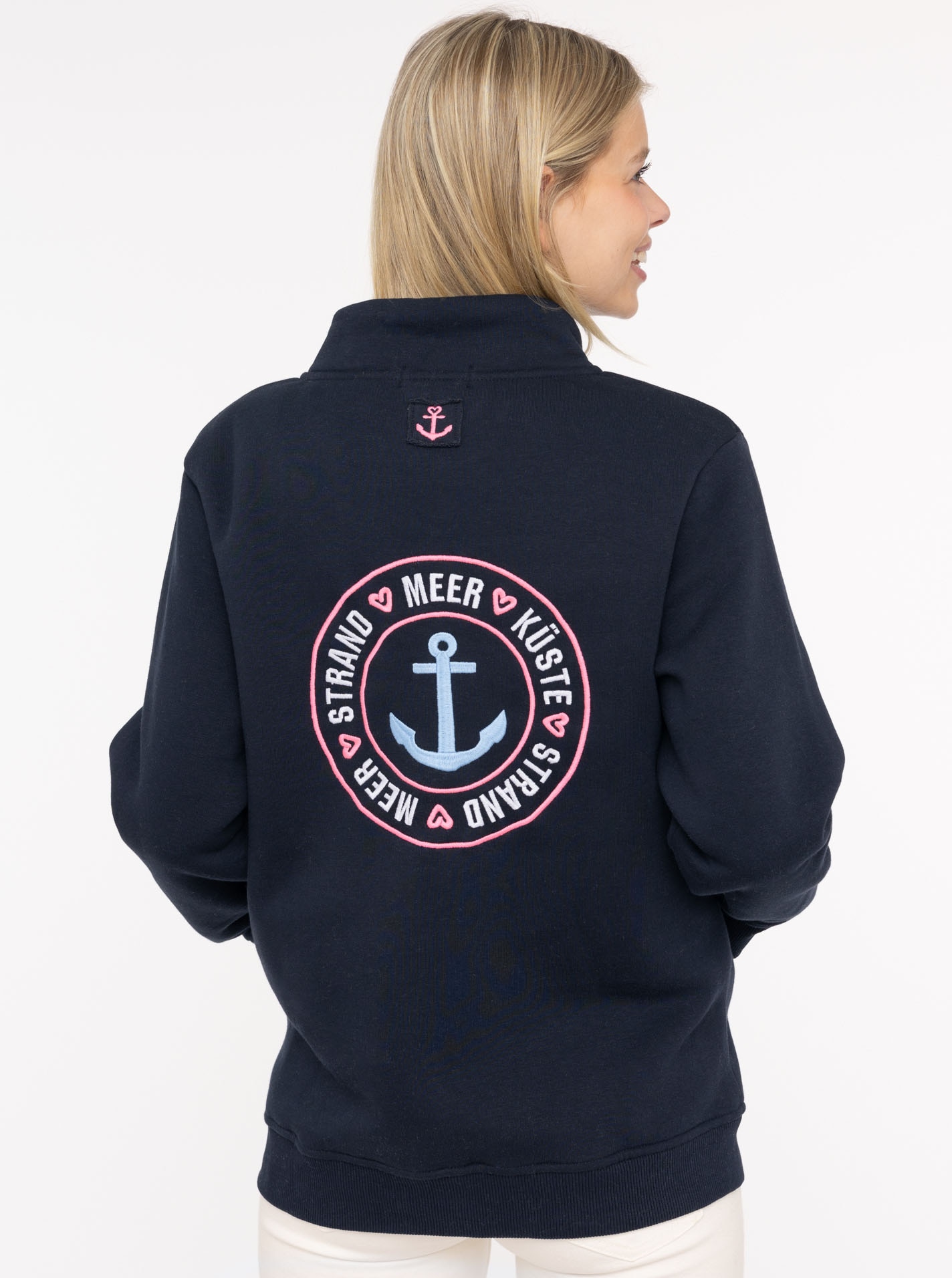 Zwillingsherz Troyer »"Anker Kreis"«, Regular Fit, mit Zipper, Stehkragen, Kordelzug, Stickerei am Rücken
