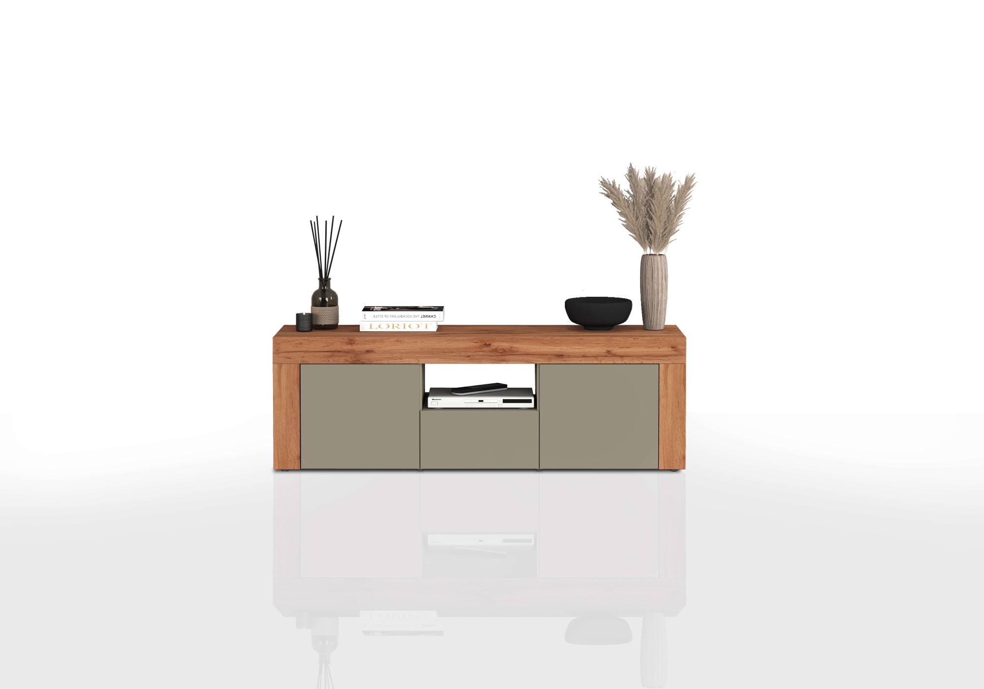 INOSIGN Lowboard »CHRONOS Breite 155 cm mit 2 Türen, 1 Schublade,1 offenes Fach«, (1 St.), TV-Board, Sideboard niedrig, Grifflos mit Push to Open 'Made in Italy'