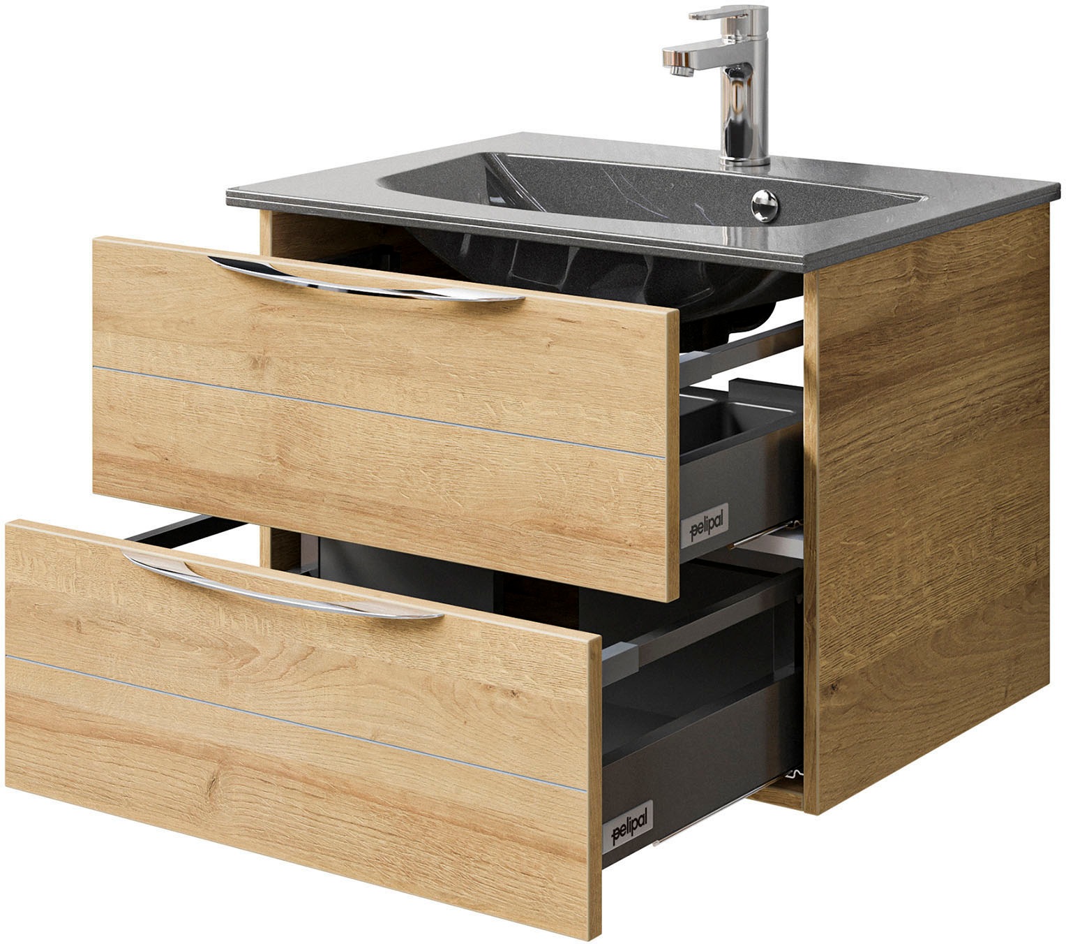 Saphir Waschtisch »Serie 6025 Mineralmarmor-Waschtisch mit Unterschrank, 67 cm breit«, Waschplatz mit 2 Schubladen, hängend, verschiedene Ausführungen