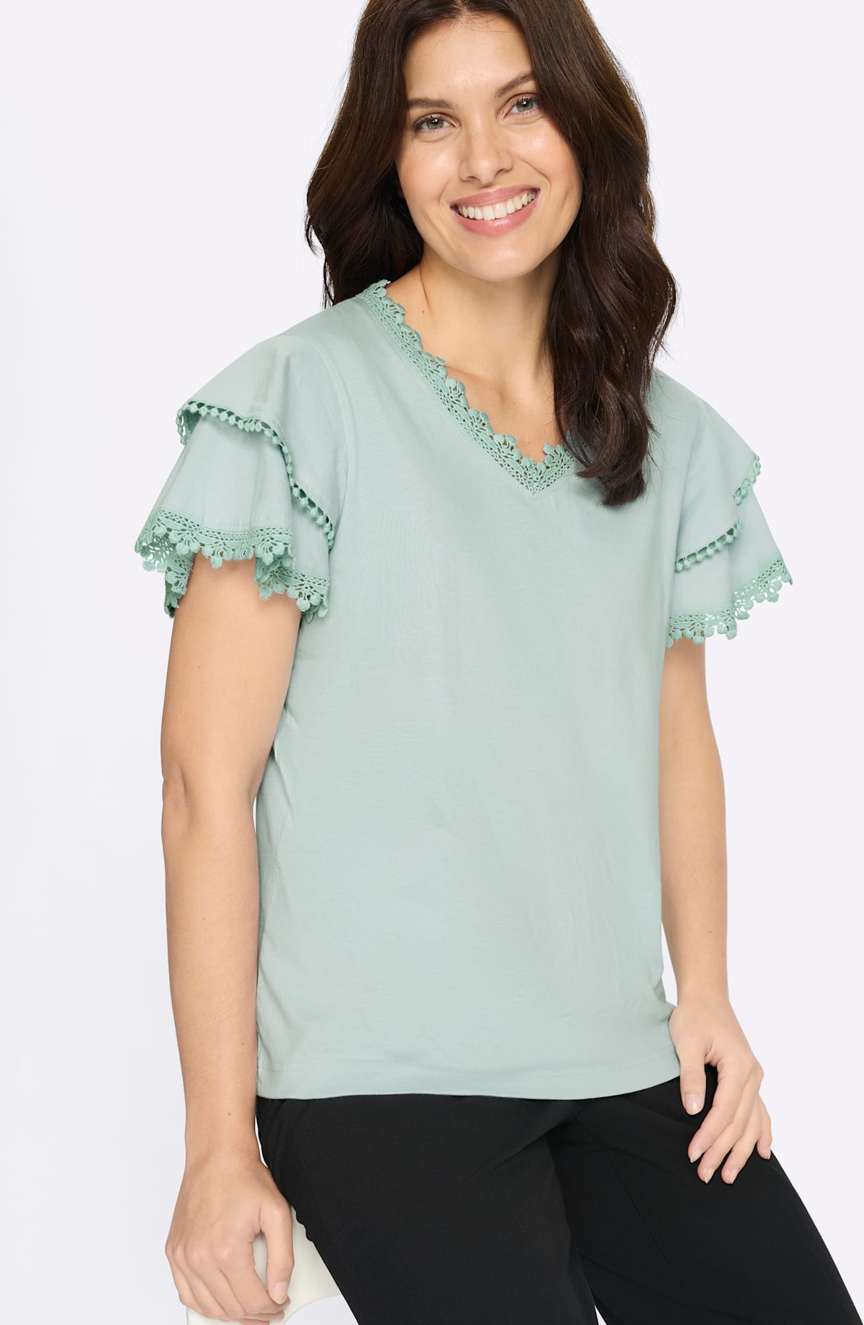 V-Shirt Classic Basics Kurzarm-Shirt Women Kalkmint 40 3