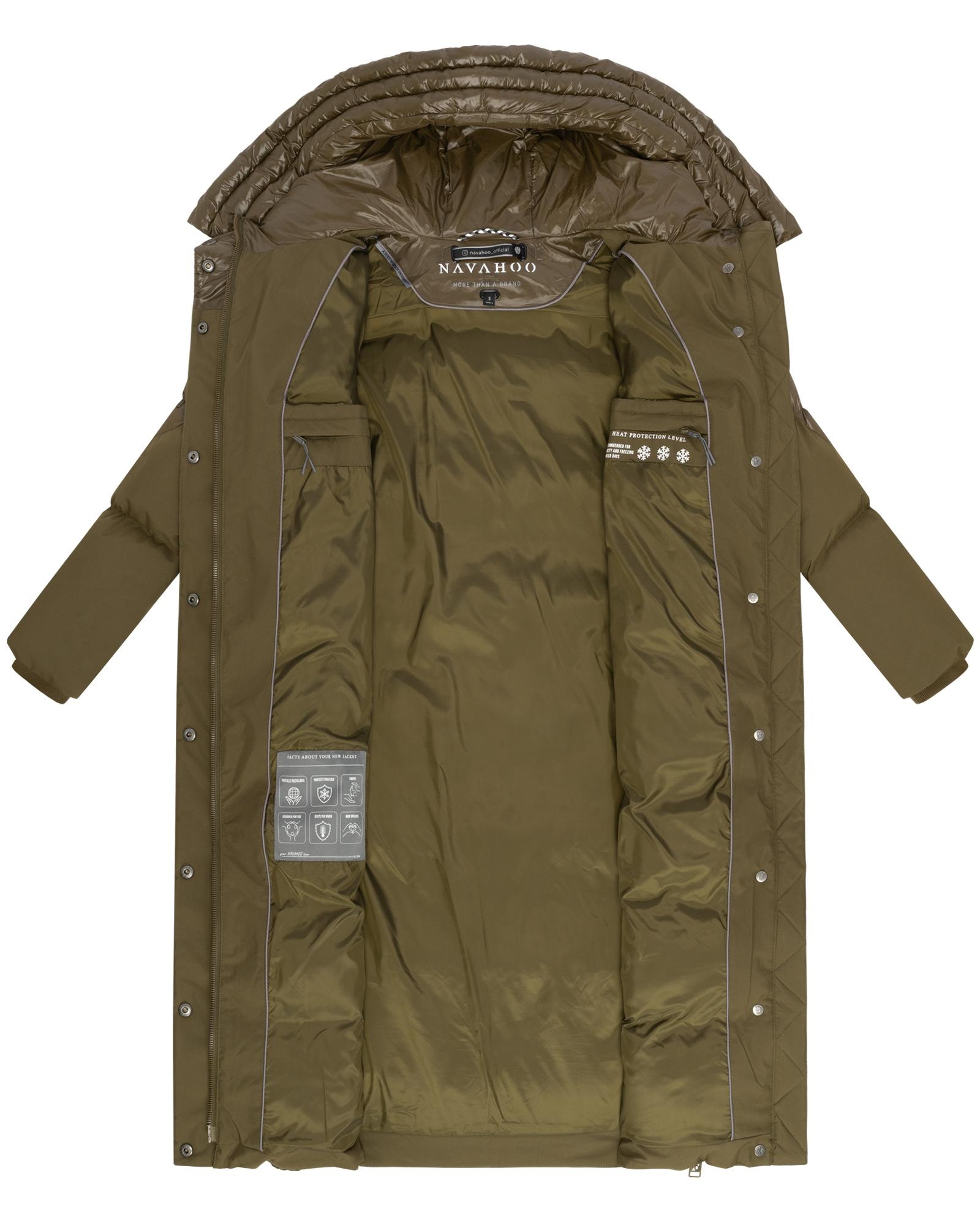 Navahoo Steppmantel »Knusperherz 14«, Langer gesteppter Damen Wintermantel mit Materialmix