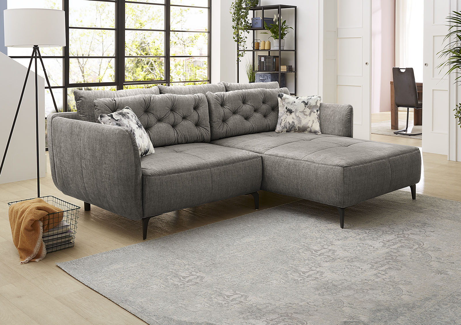 Jockenhöfer Gruppe Ecksofa "Salo L-Form, B: 251 cm" im Retrolook mit Wellenfederung, mit Zierkissen