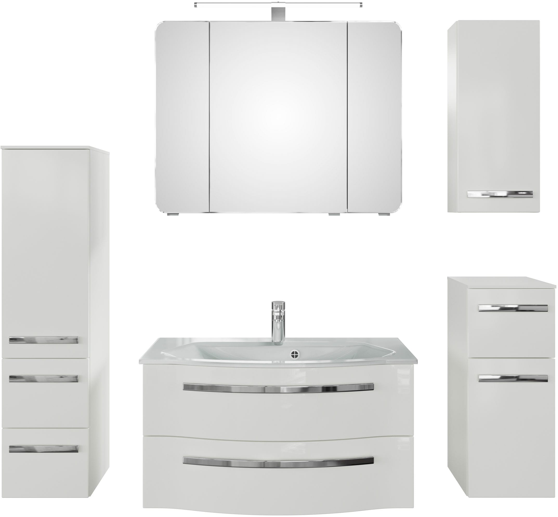 Saphir Badmöbel-Set "Serie 4005, vormontiert, Glaswaschbecken, Spiegelschra günstig online kaufen