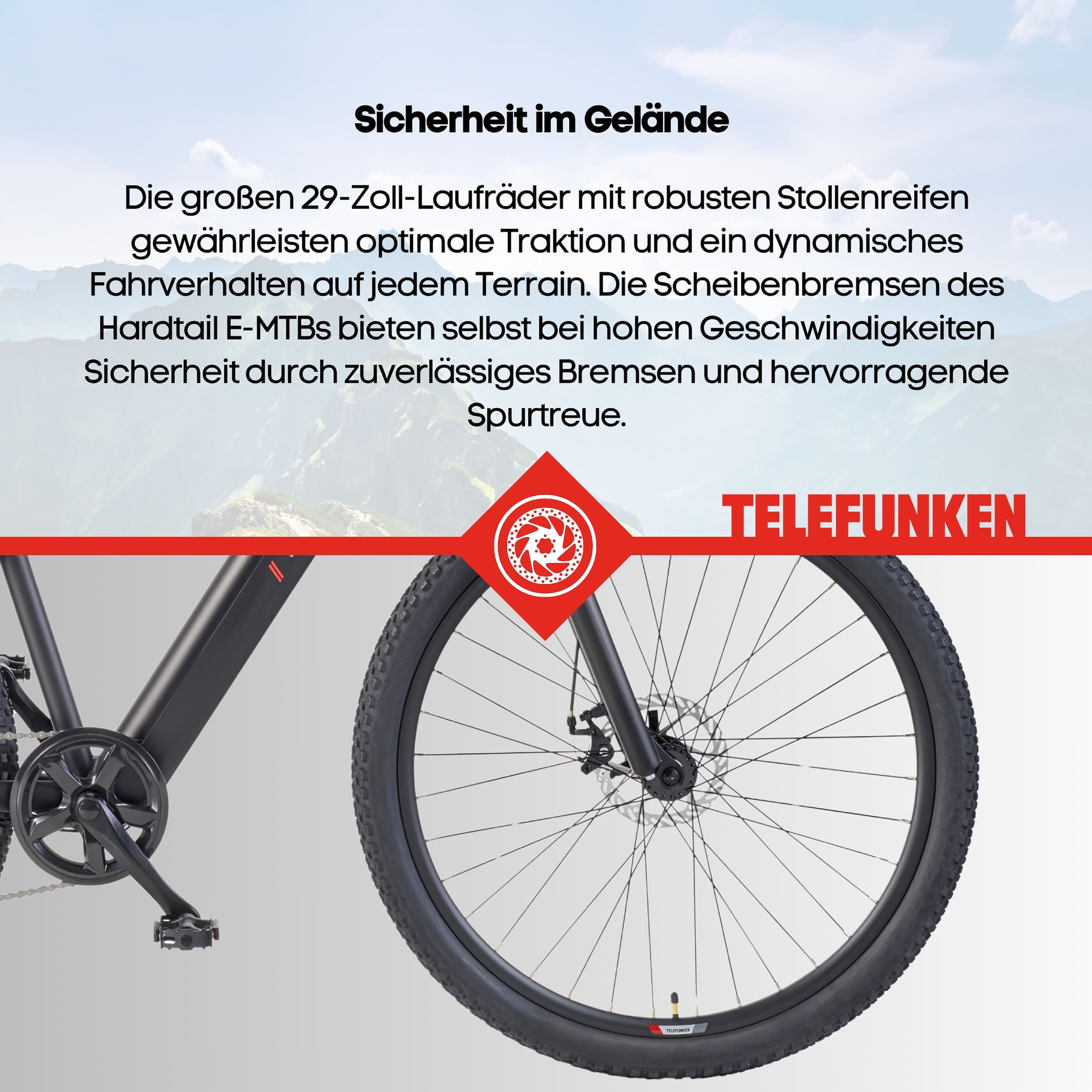 Telefunken »Aufsteiger MT922« 7 Gang Shimano TY300D Schaltwerk Kettenschaltung Heckmotor 250 W Pedelec, Elektrofahrrad, Damen u. Herren, E-MTB, Mountainbike, 29 Zoll