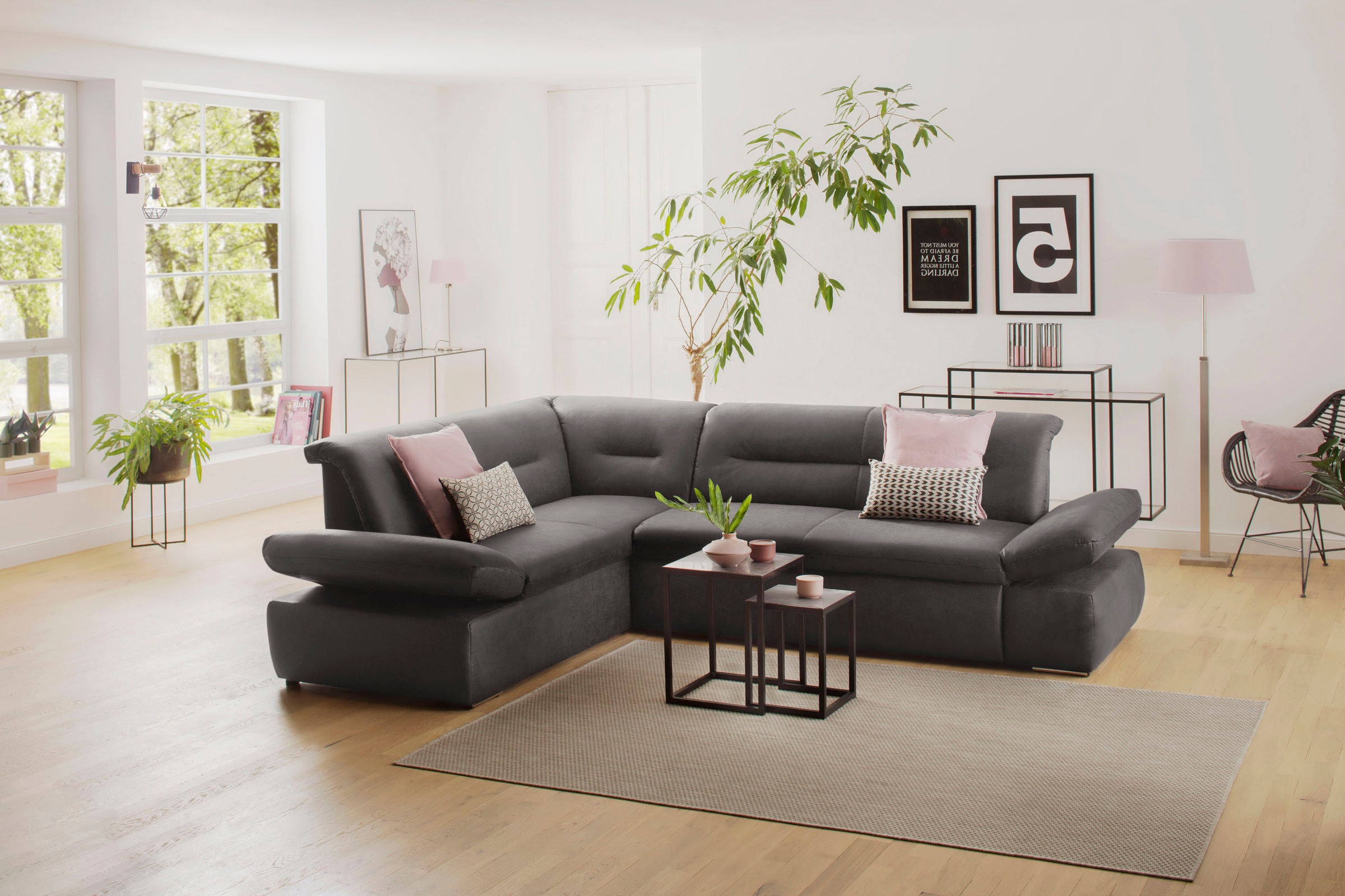 Home affaire Ecksofa "Avesa L-Form" Wahlweise mit Arm- und Bettfunktion, B/T/H: 275/211/80 cm
