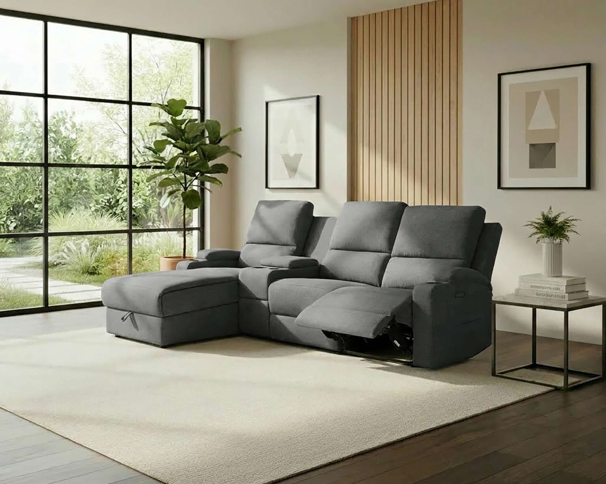 OTTO home Ecksofa "NAPORI Struktur, Multimediasofa, 3er Kinosessel XXL, L-Form" Kinosofa, manuelle o. elektr. Relaxfunktion, Staufach, Getränkehalter