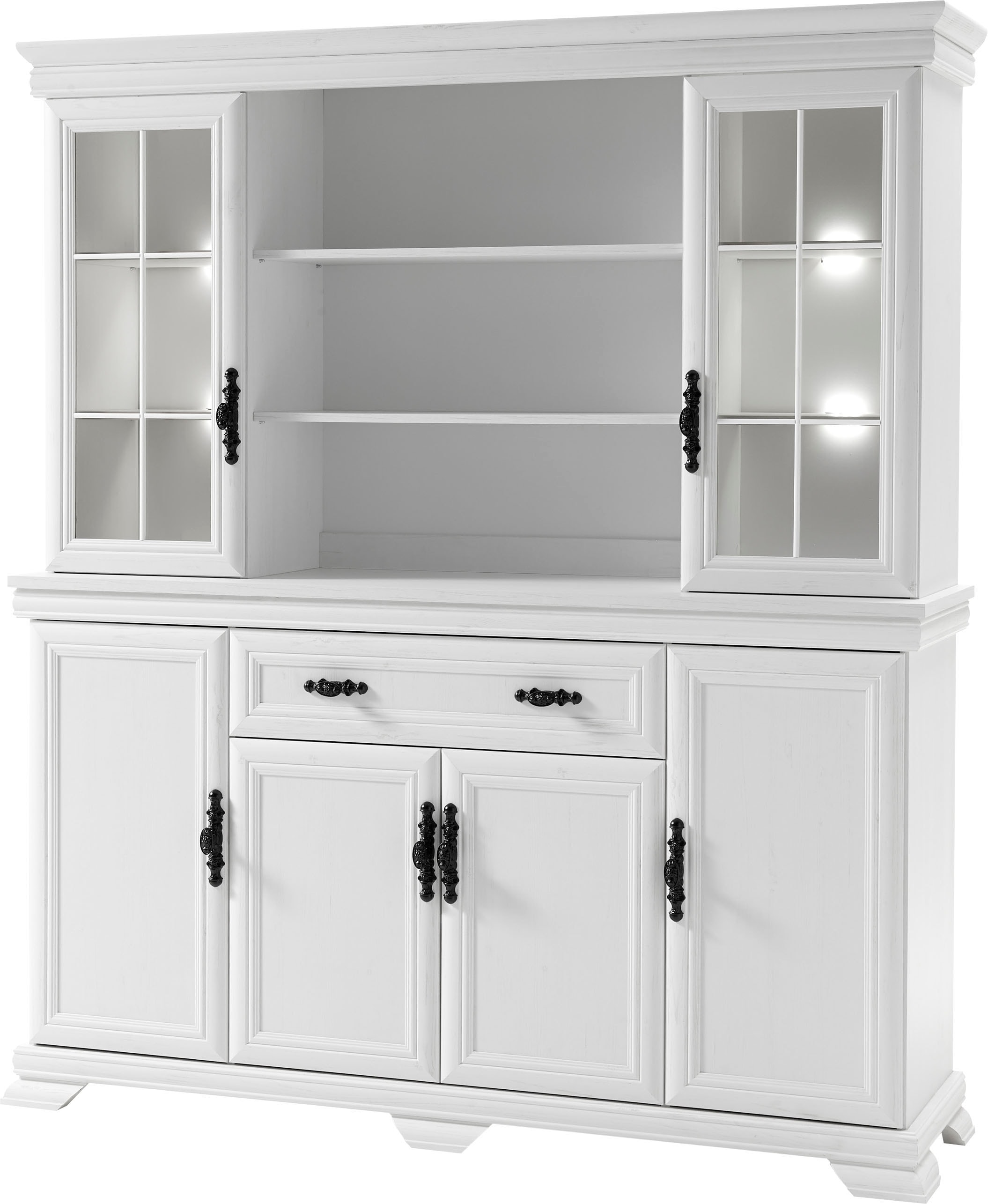 OTTO home Buffet "Royal, Hochschrank im Landhausstil, eleganter Schrank, Küchenschrank" dekorative Rahmenoptik, Metallgriffe, viel Stauraum, 168 cm breit