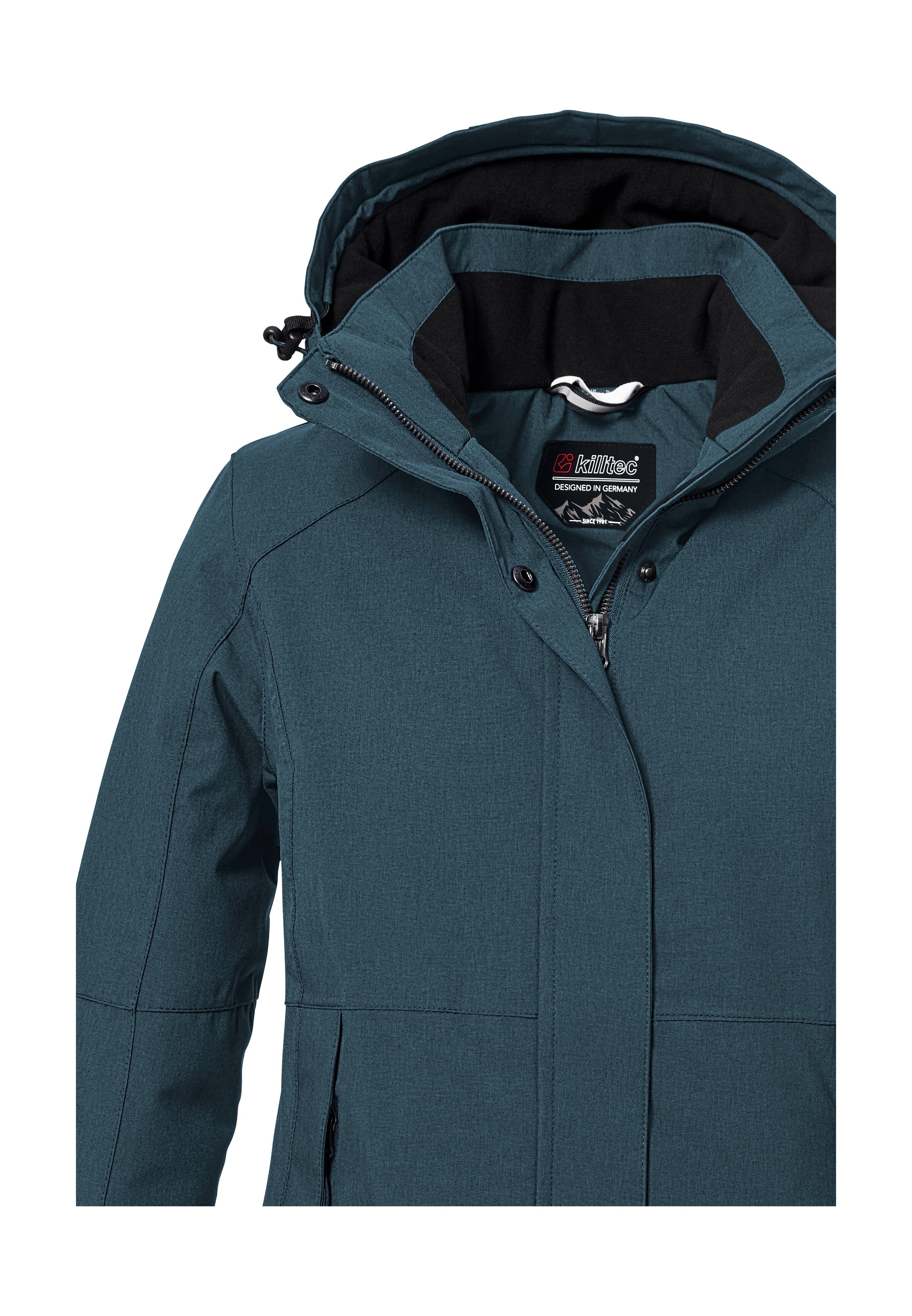 Outdoorjacke KILLTEC "KOW 37 WMN JCKT", Damen, Gr. 42, blau (hellpetrol), Obermaterial: 100% Polyester;Futter: 100% Polyester;Füllung: 100% Polyester, Jacken Outdoorjacke, Wasserdichte Damen Funktionsjacke mit abnehmbarer Kapuze 3