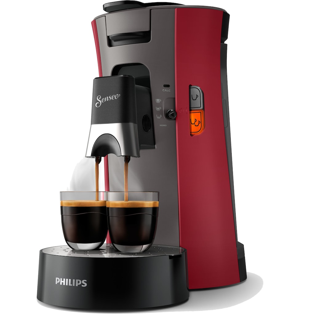 Philips Senseo Kaffeepadmaschine »Select CSA240/90«, aus 21% recyceltem Plastik und mit 3 Kaffeespezialitäten, dunkelrot