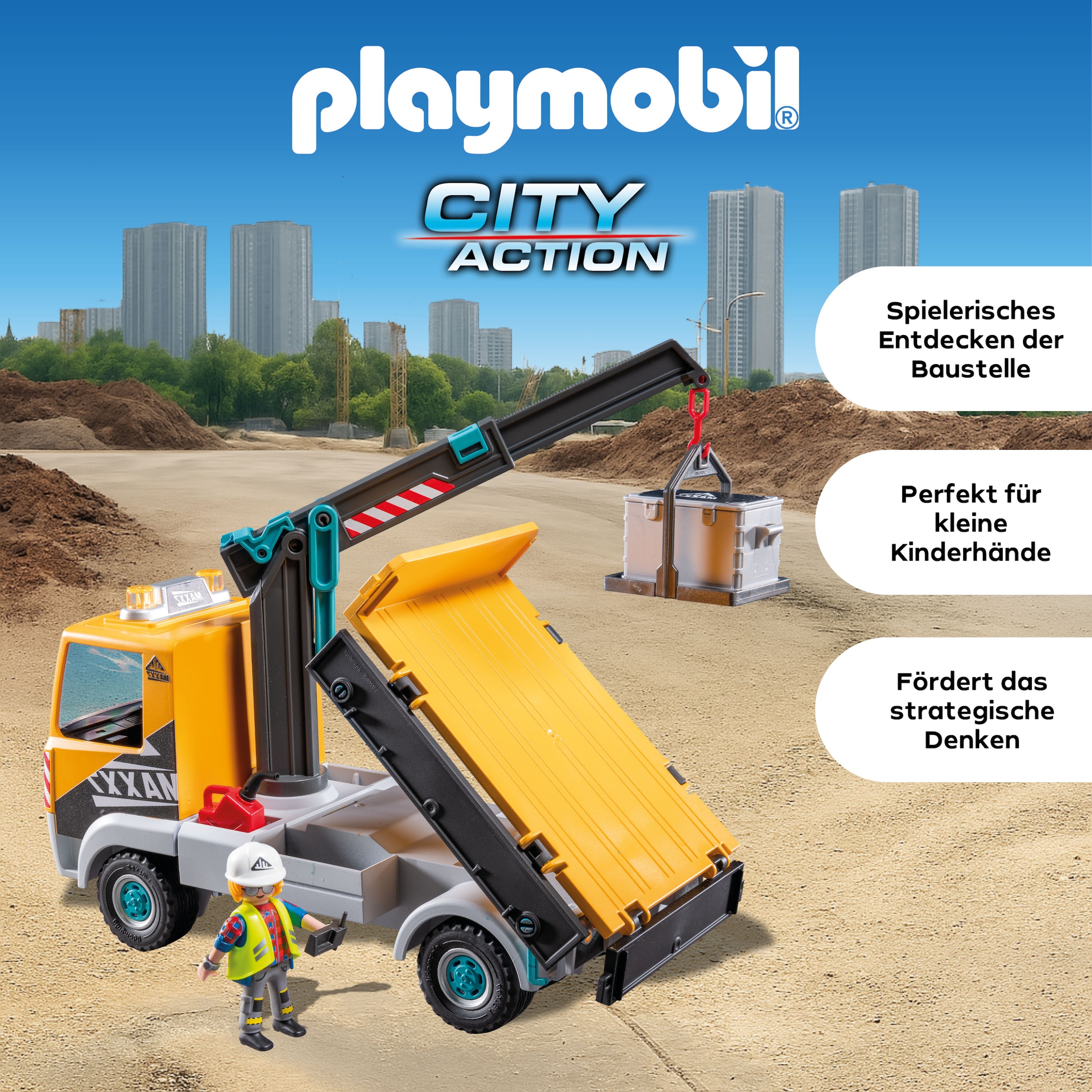 Playmobil® Konstruktions-Spielset »Baustellen-LKW mit Kran (71750), Playmobil Action Heroes«, (55 St.)