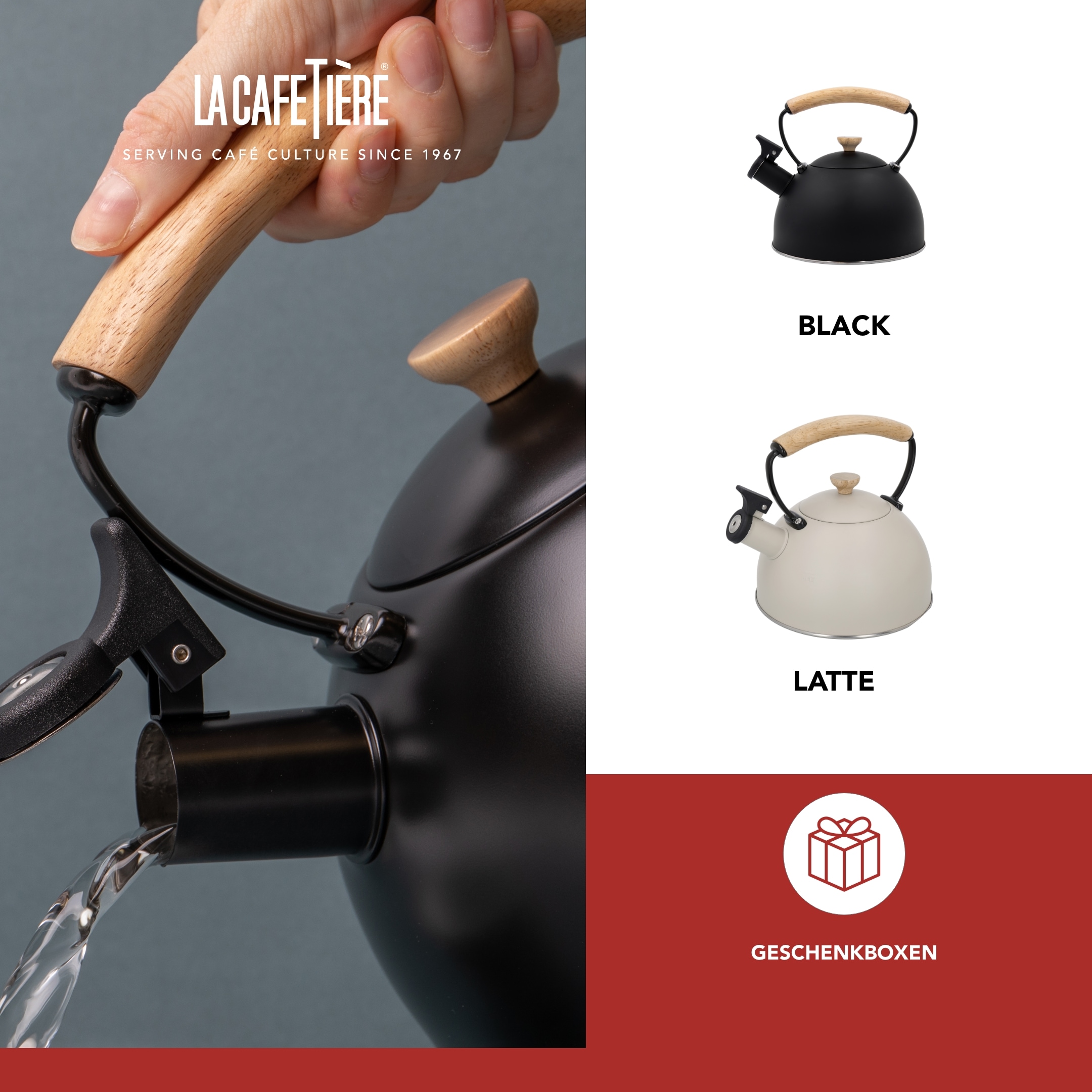 La Cafetière Wasserkessel »La Cafetière«, (1 tlg.), pfeifend, mit Holzgriff, 1,6 Liter, Induktion