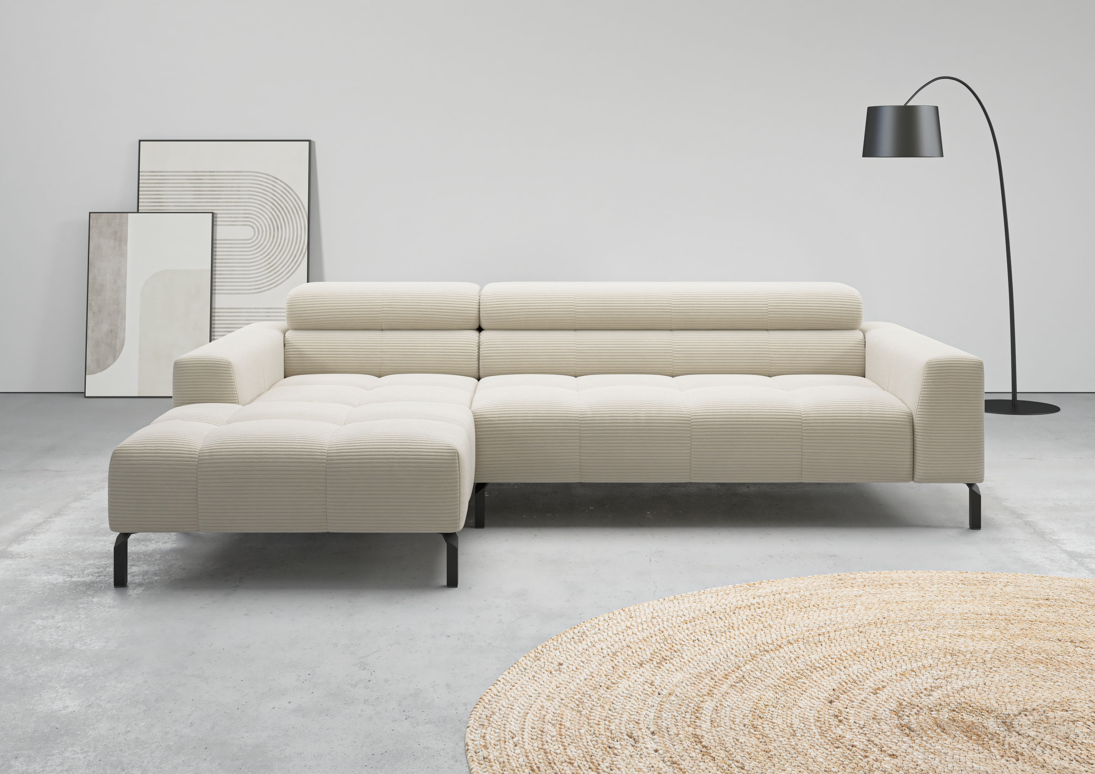 Home affaire Ecksofa "Claya, 258 cm breit, L-Form, Kopfteilverstellung" Moderne Steppung, weicher Polsteraufbau & saugroboterfreundliche Höhe