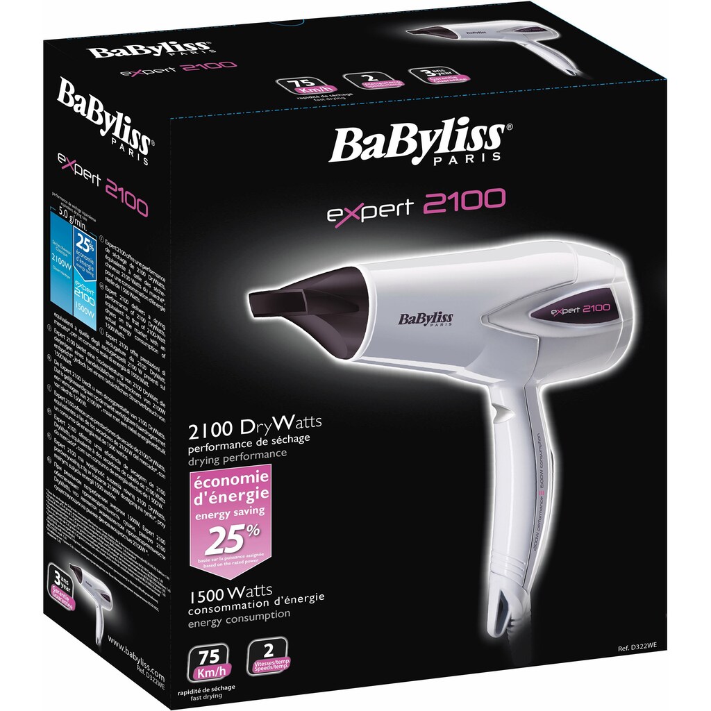 BaByliss Haartrockner »D322WE«, 2200 W, 1 Aufsätze, energiesparend